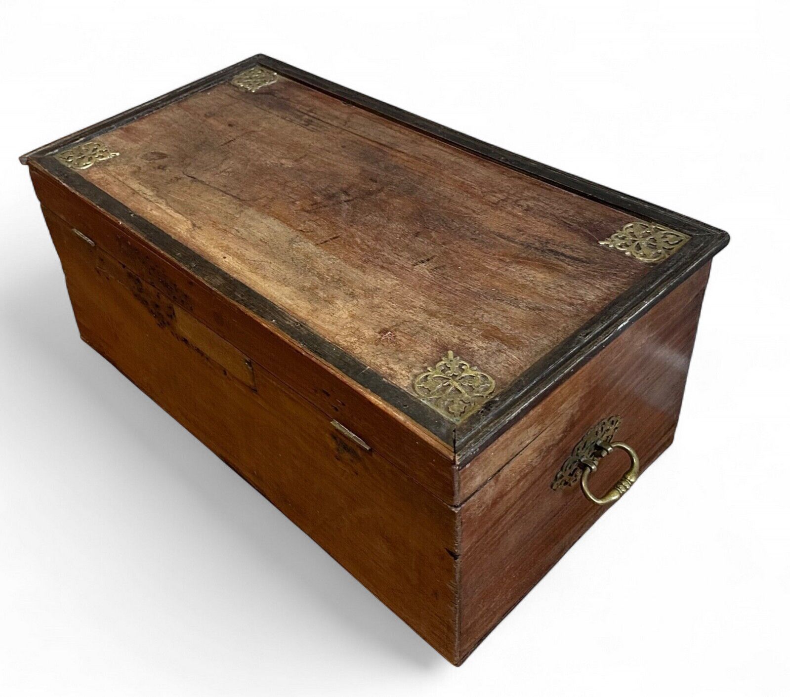 360.0 19th Century Mahogany Chest Trunk With Brass Handles Restored Antique photo