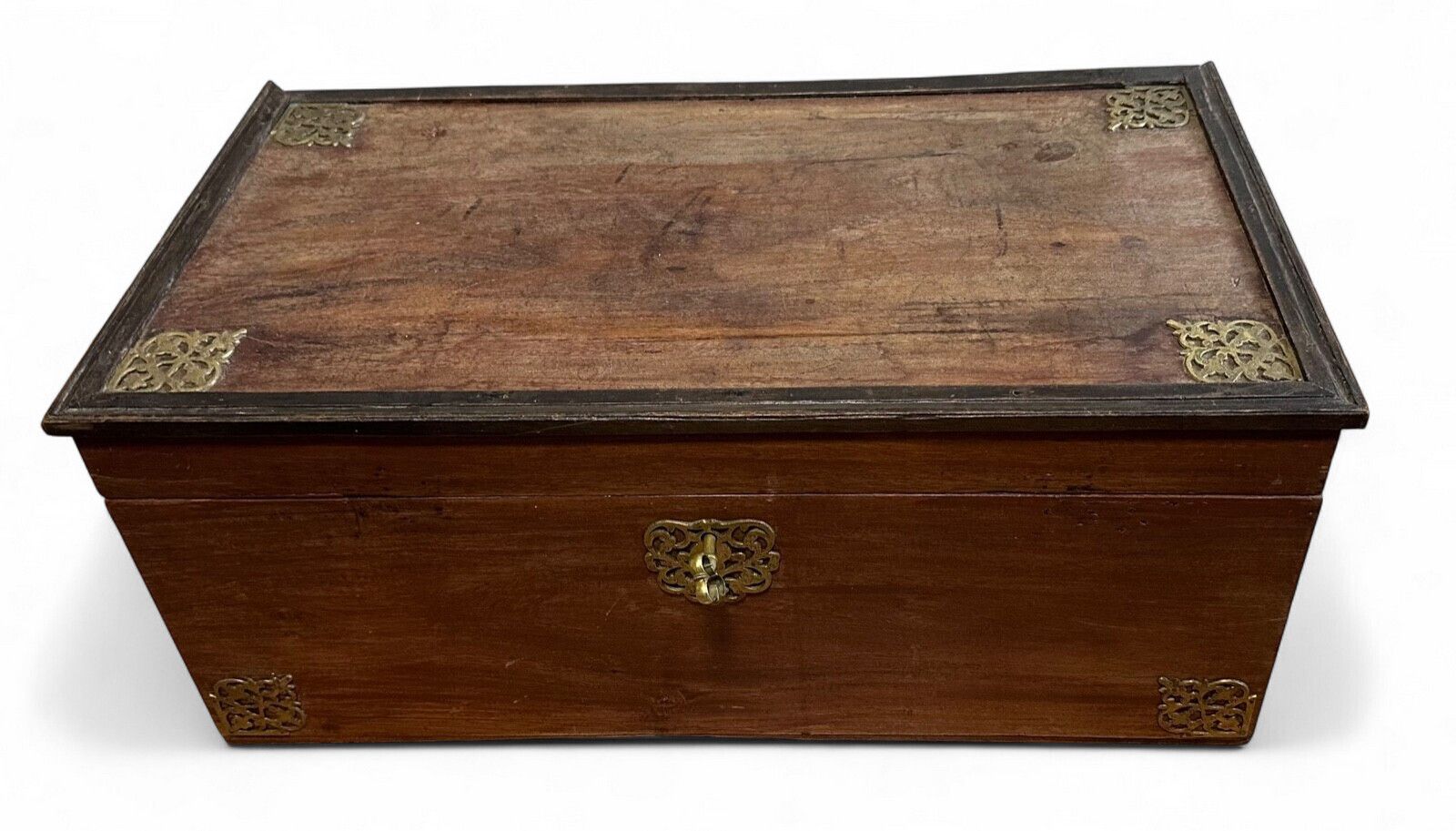 photo buy 19th Century Mahogany Chest Trunk With Brass Handles Restored Antique