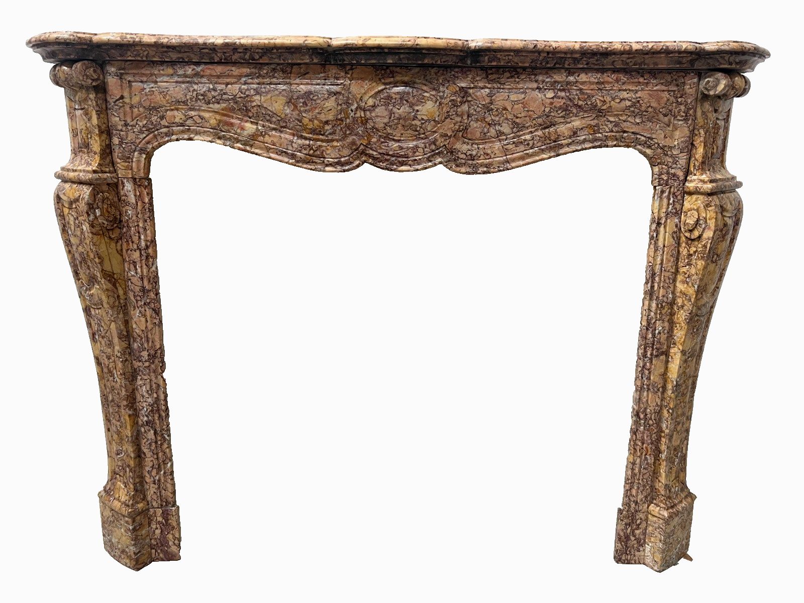 Louis XV Style Fireplace Model Pompadour Marble Breach Speckled 19th Century