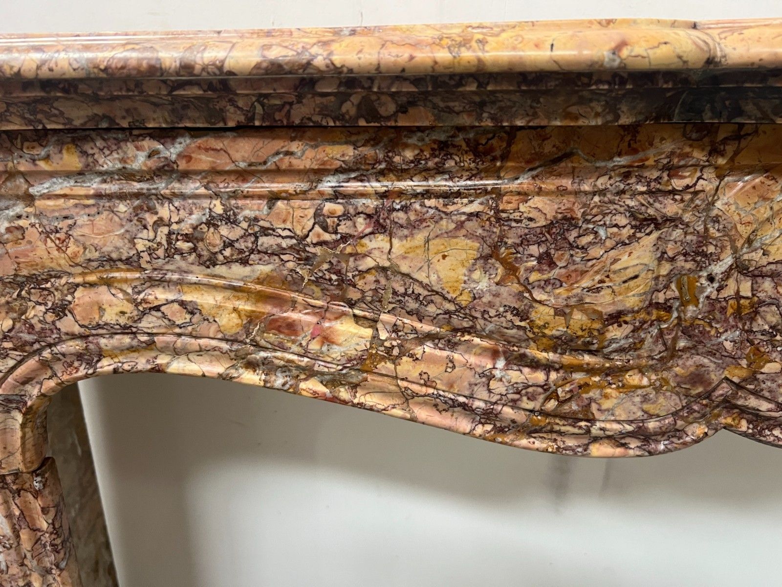 photo for sale Louis XV Style Fireplace Model Pompadour Marble Breach Speckled 19th Century