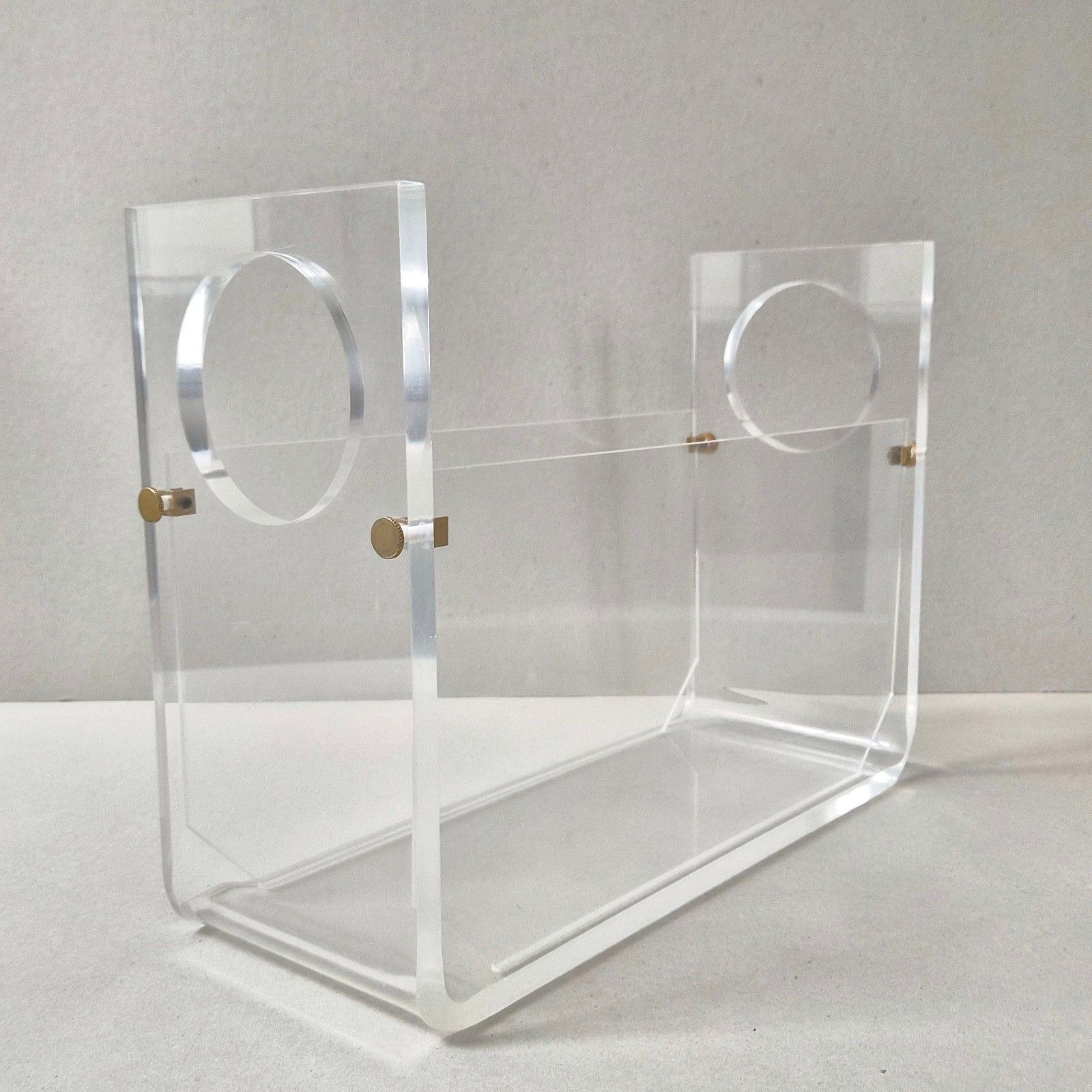 Vintage 1970 Michel Dumas Plexiglass & Brass Magazine Rack 70s Retro Chic