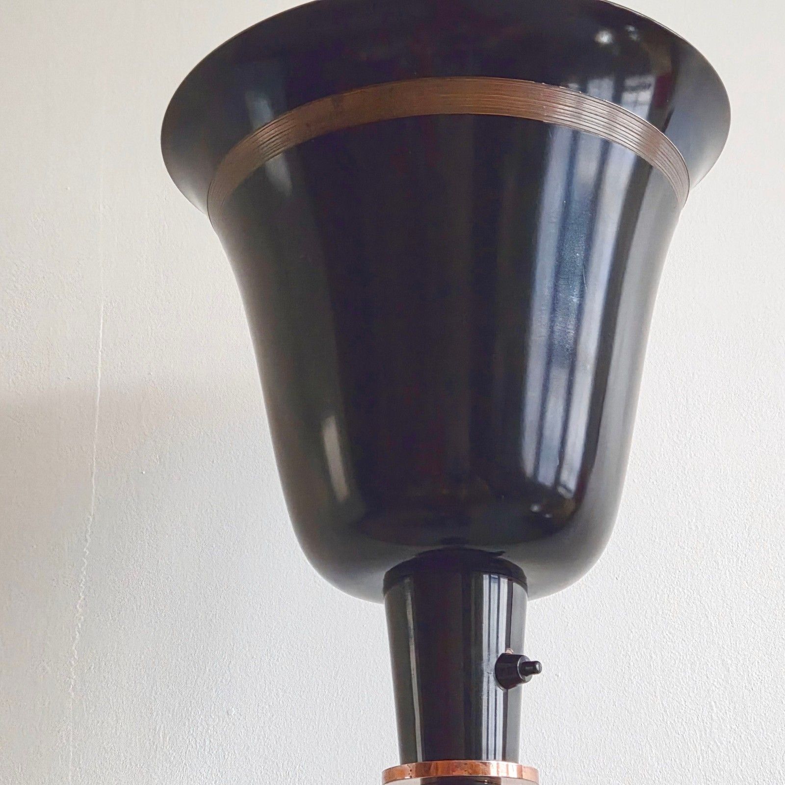 Vintage 1920 1930s Black Metal & Brass Copper Art Deco Floor Lamp 20 30s Retro photo Lighting