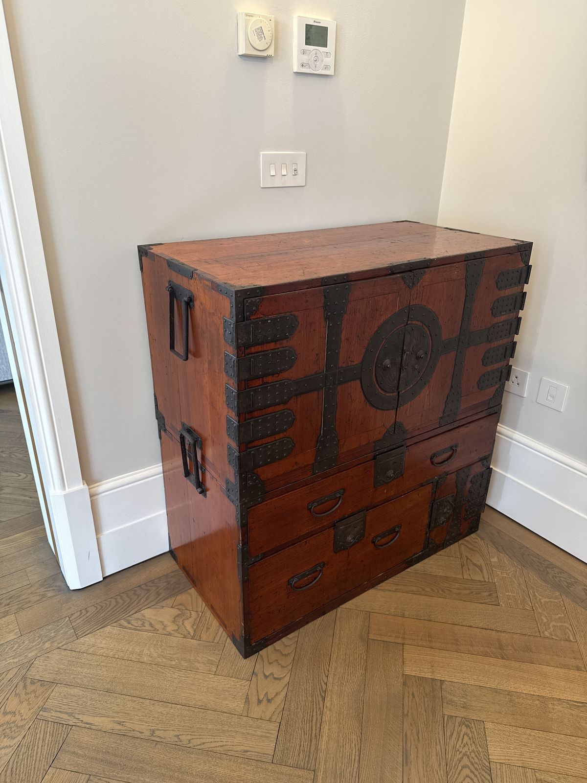 Late Meiji Antique Japanese Tansu Chest In 2 Sections