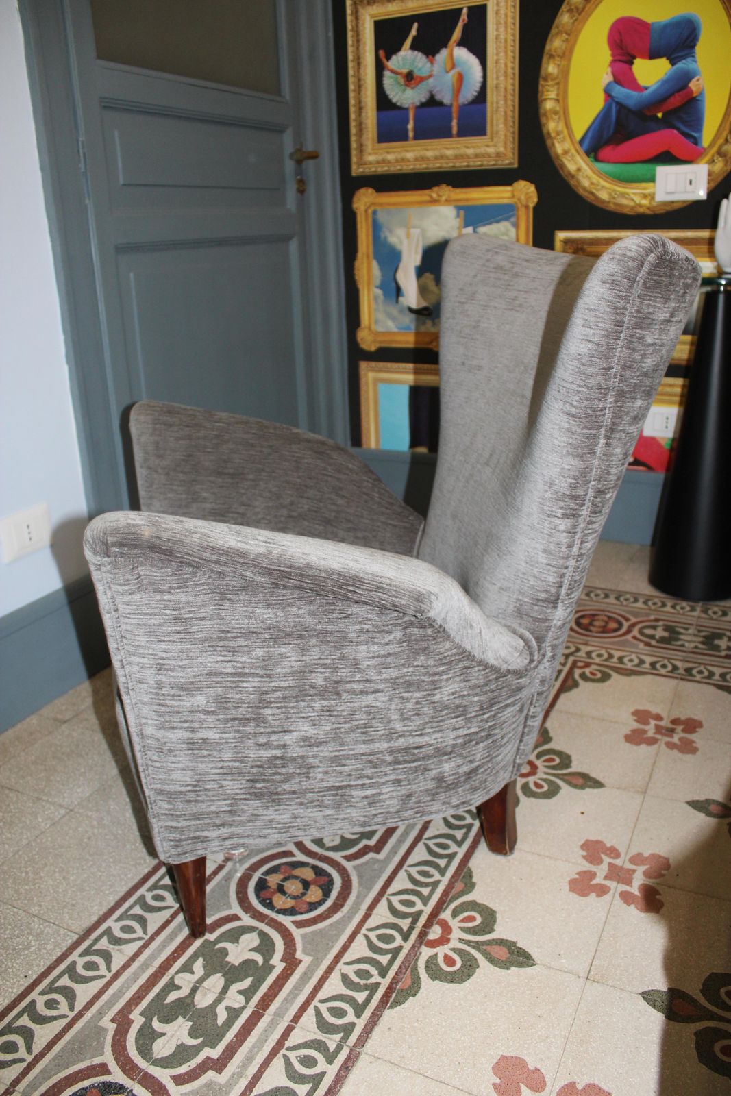 photo for sale Italian Design Armchair 1950s Geometric Shapes Wooden Feet Gio Ponti Style