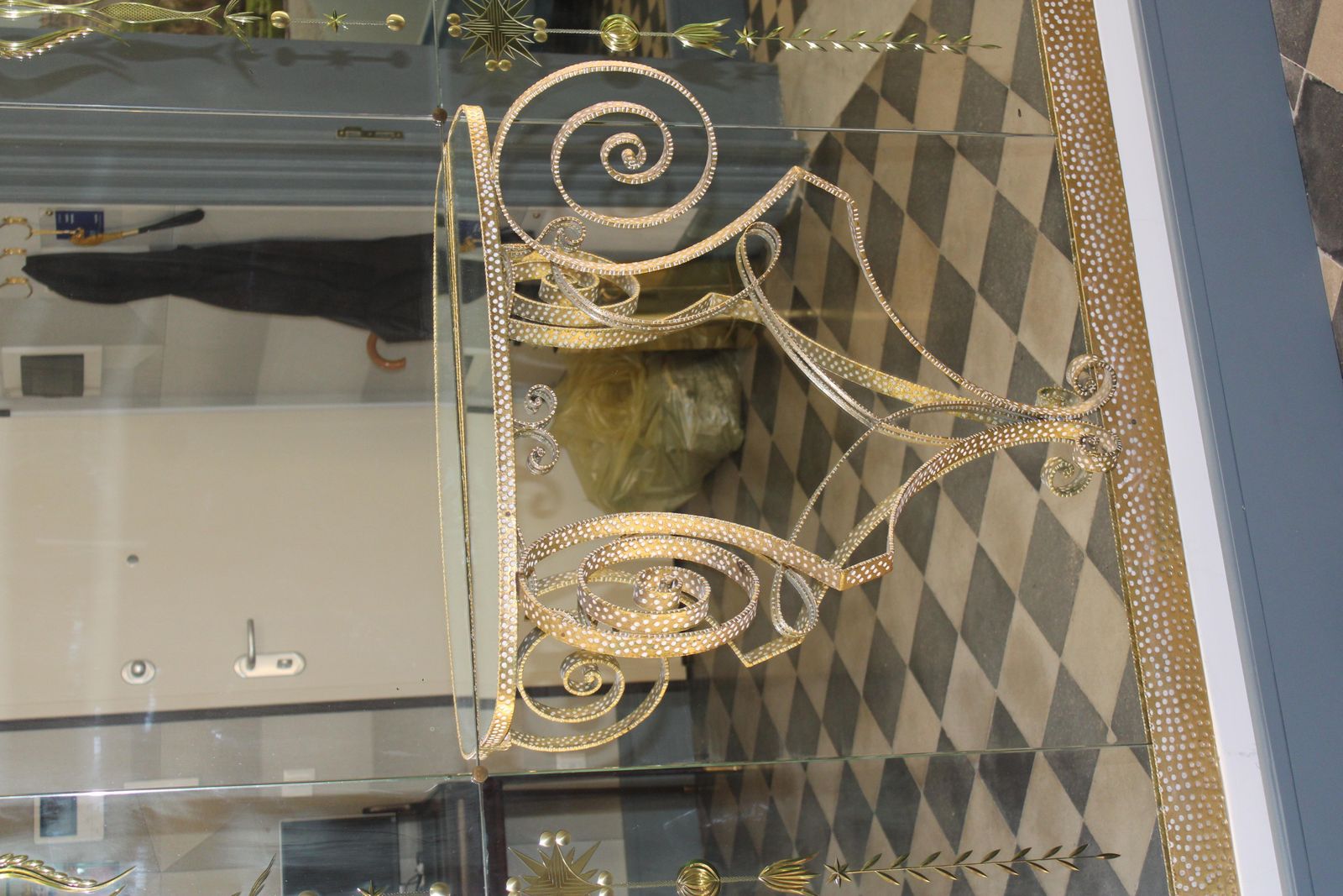 Large Cristall Art Mirror Midcentury Italian Design Brass Parts photo Home Decor