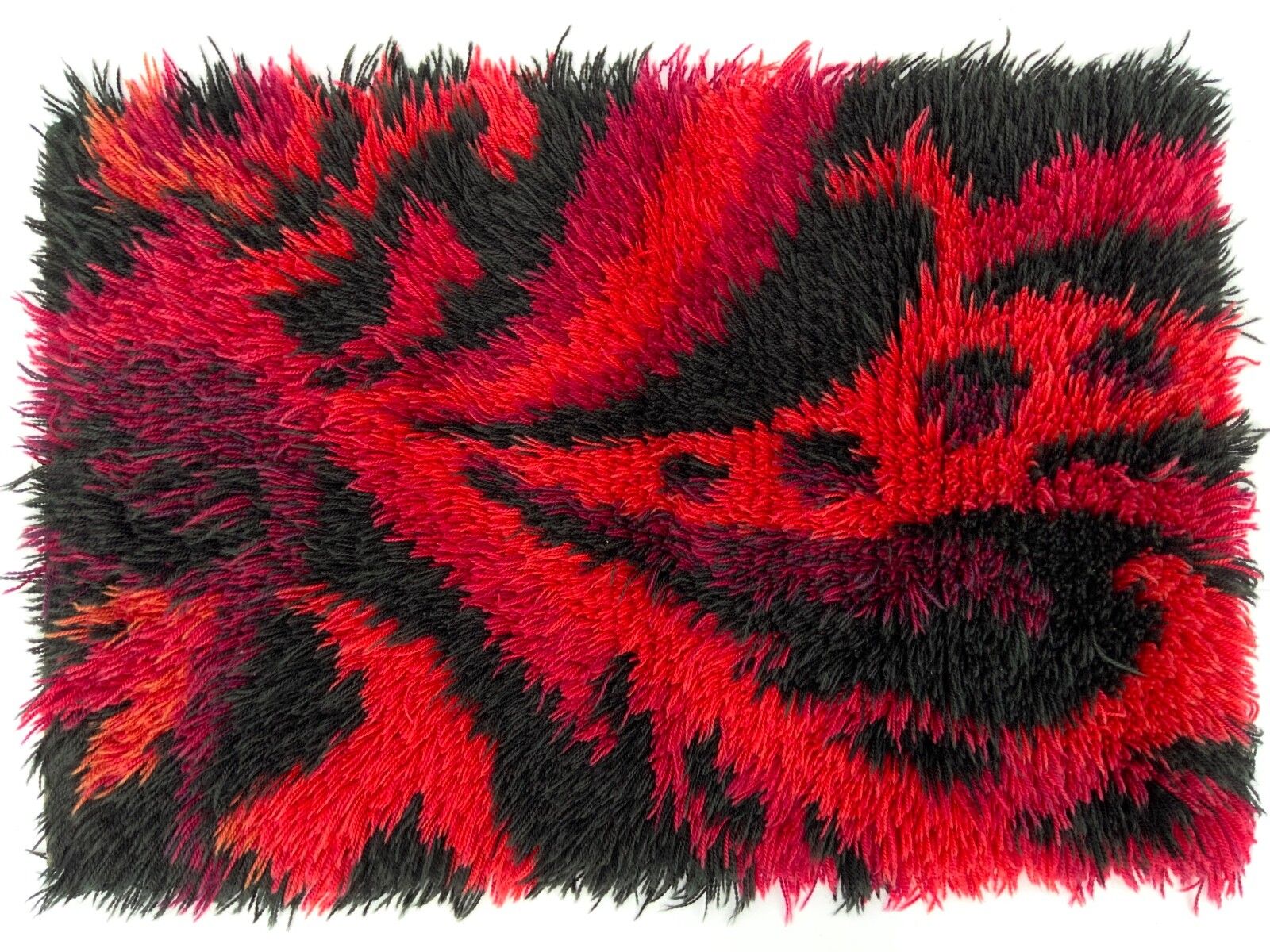Vintage Red Scandinavian Design Wool Rya Rug Woven Handmade Vintage 1970s