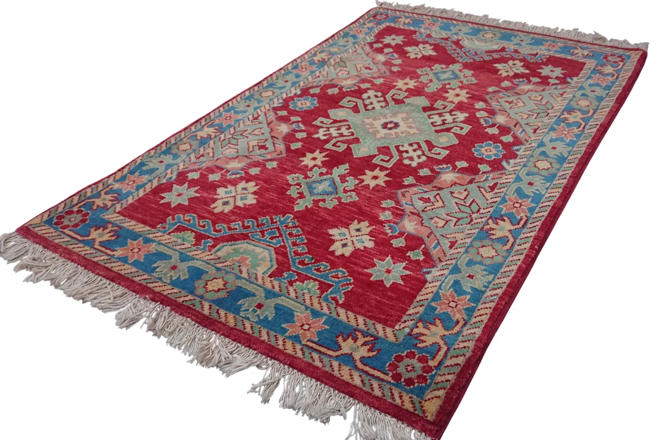 3x5 Kazak Caucasian Red And Blue Living Room Bedroom Rug photo Textiles