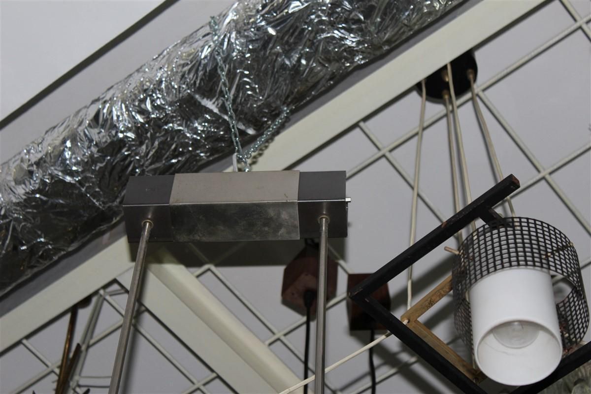 16041.0 Stilnovo Modernist Chandelier In Steel And Glass Lenses, Italy, 1950s photo