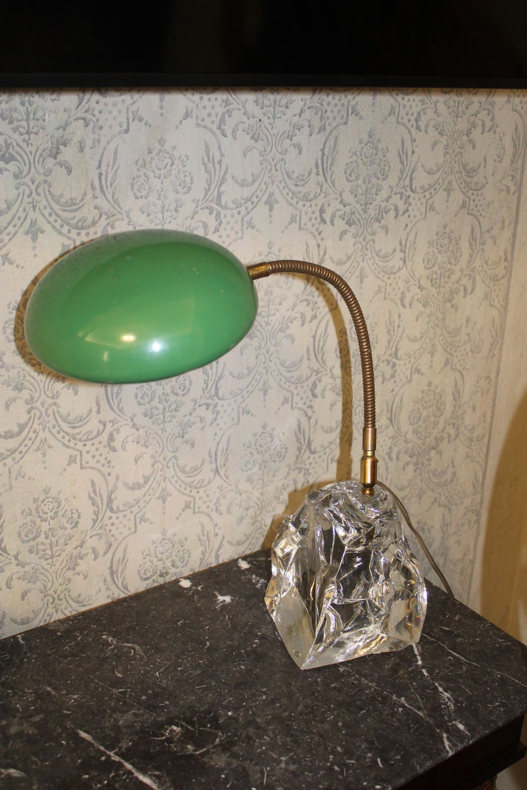 Lacquered Metal Table Lamp With Crystal Block And Brass Parts Italy photo furniture