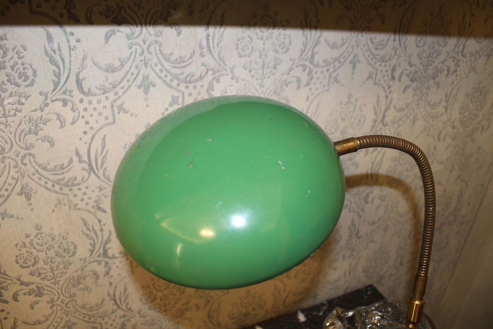 Lacquered Metal Table Lamp With Crystal Block And Brass Parts Italy photo vinterior