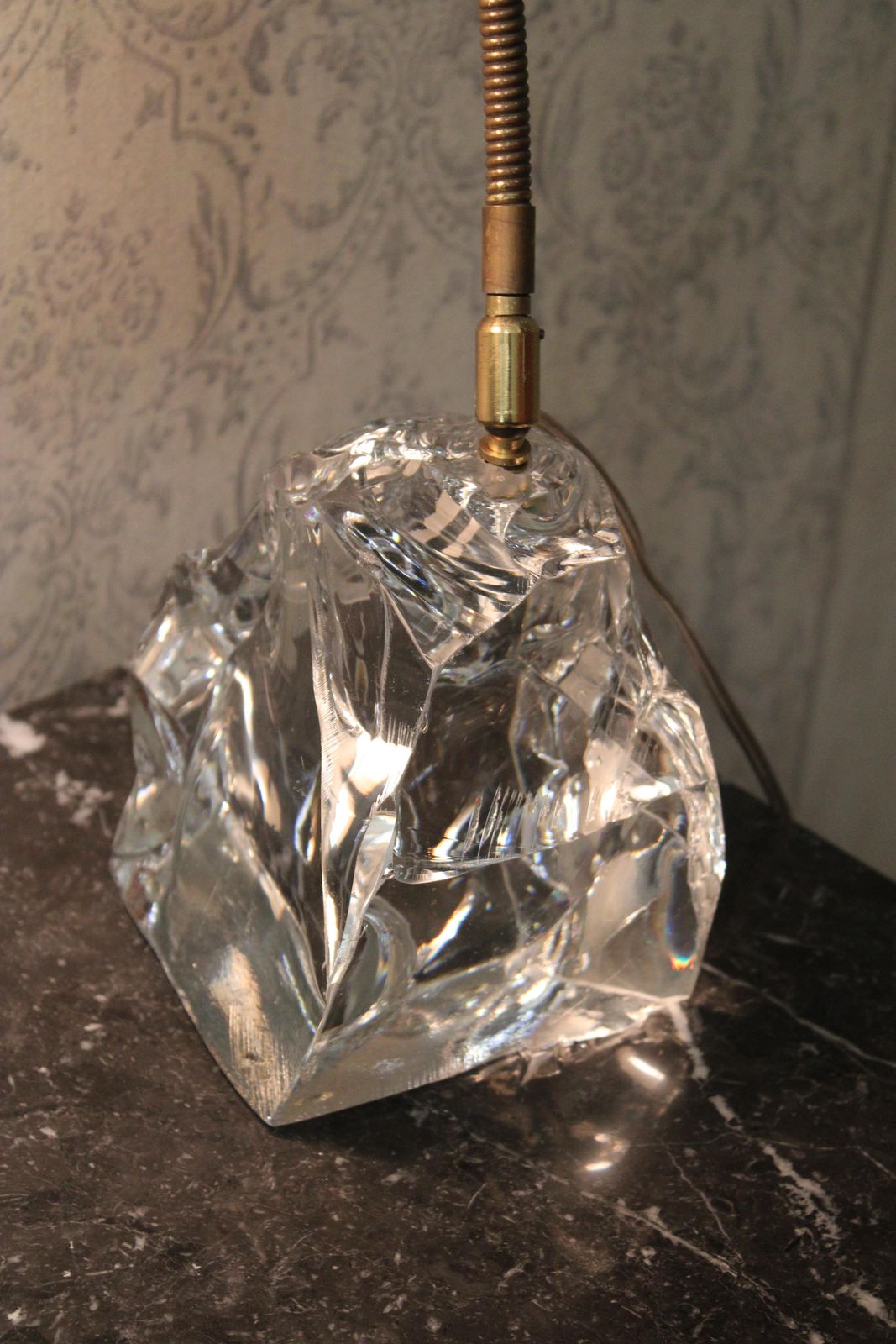 photo furniture Lacquered Metal Table Lamp With Crystal Block And Brass Parts Italy