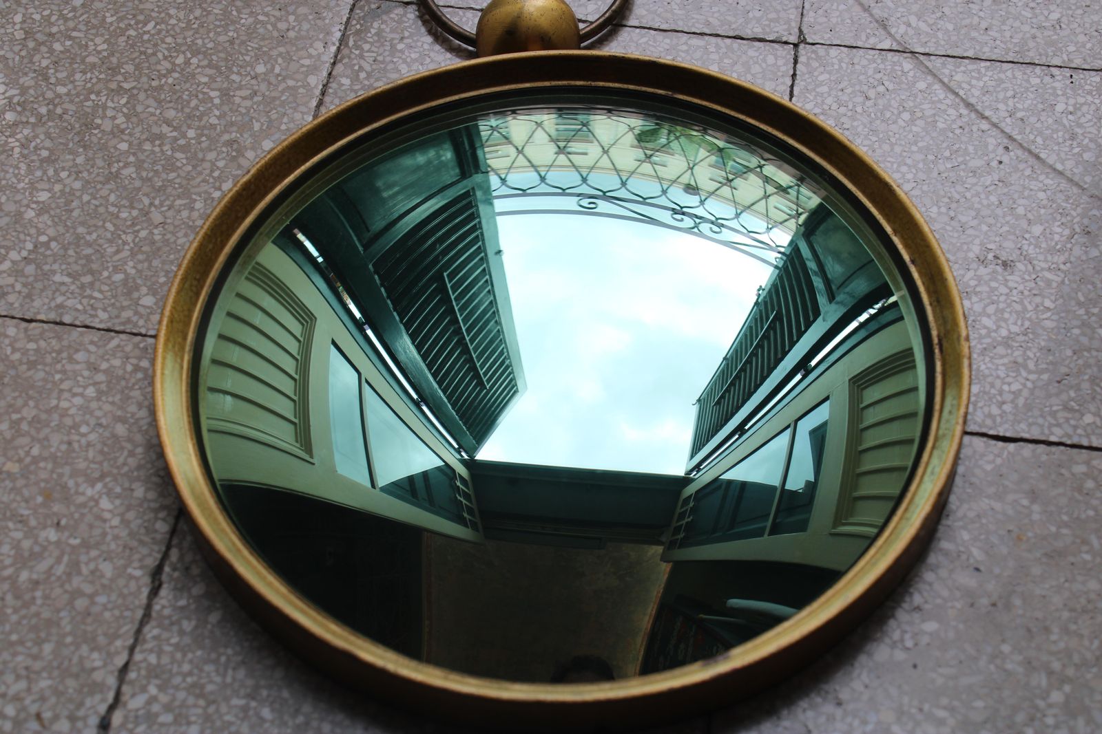 1950s Italian Style Fornasetti Brass Mirror And Green Concave Mirror photo buy