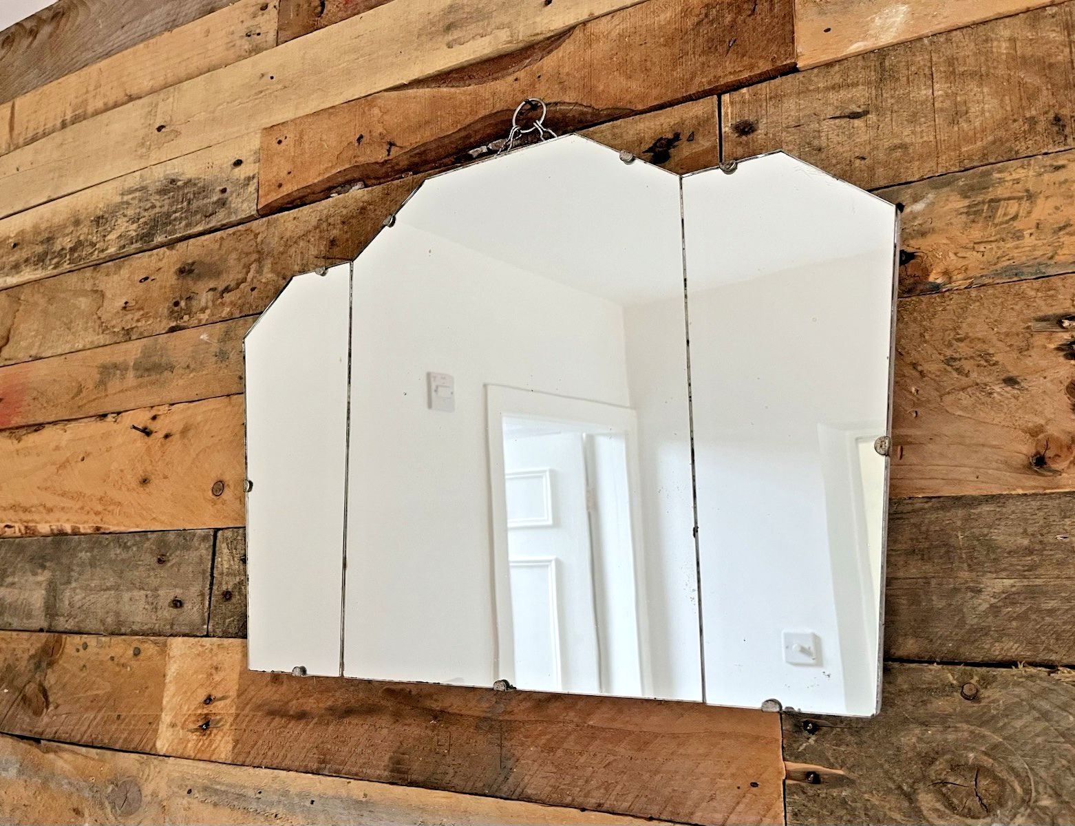 Original 3 Piece 1920's Art Deco Period Fanned Skyscraper Shaped Wall Mirror 30s