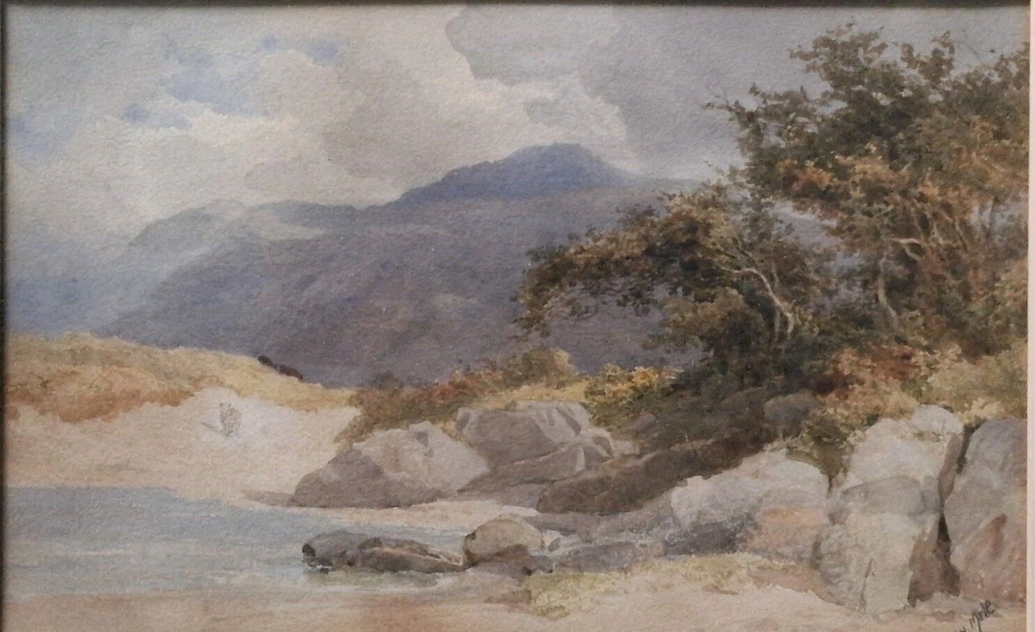 Antique John Henry Mole Watercolour Landscape Beach Mountain Scotland Original photo for sale
