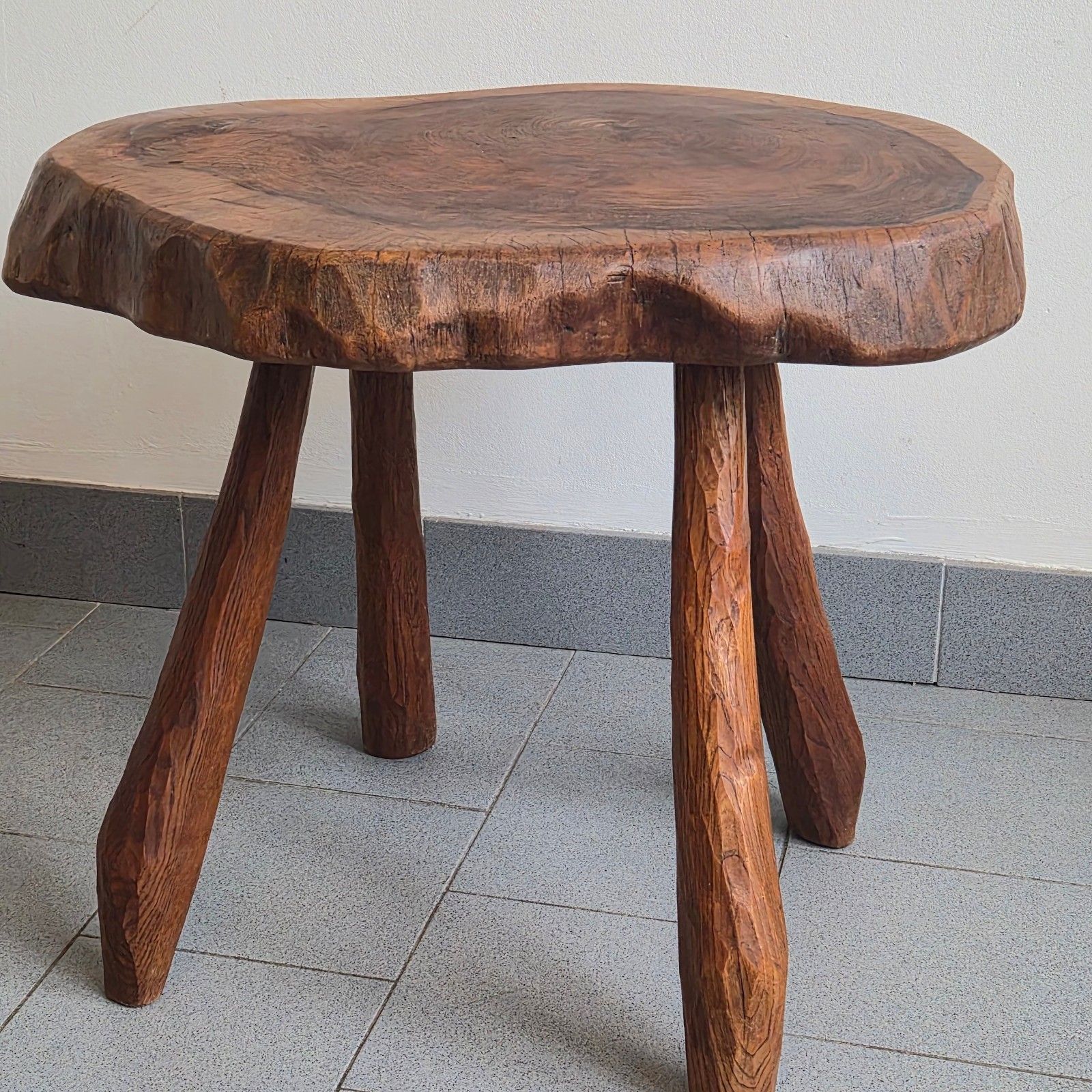 1970 Brutalist Oak Side Coffee Table 70s Dlg Jean Touret Marolles photo vinterior