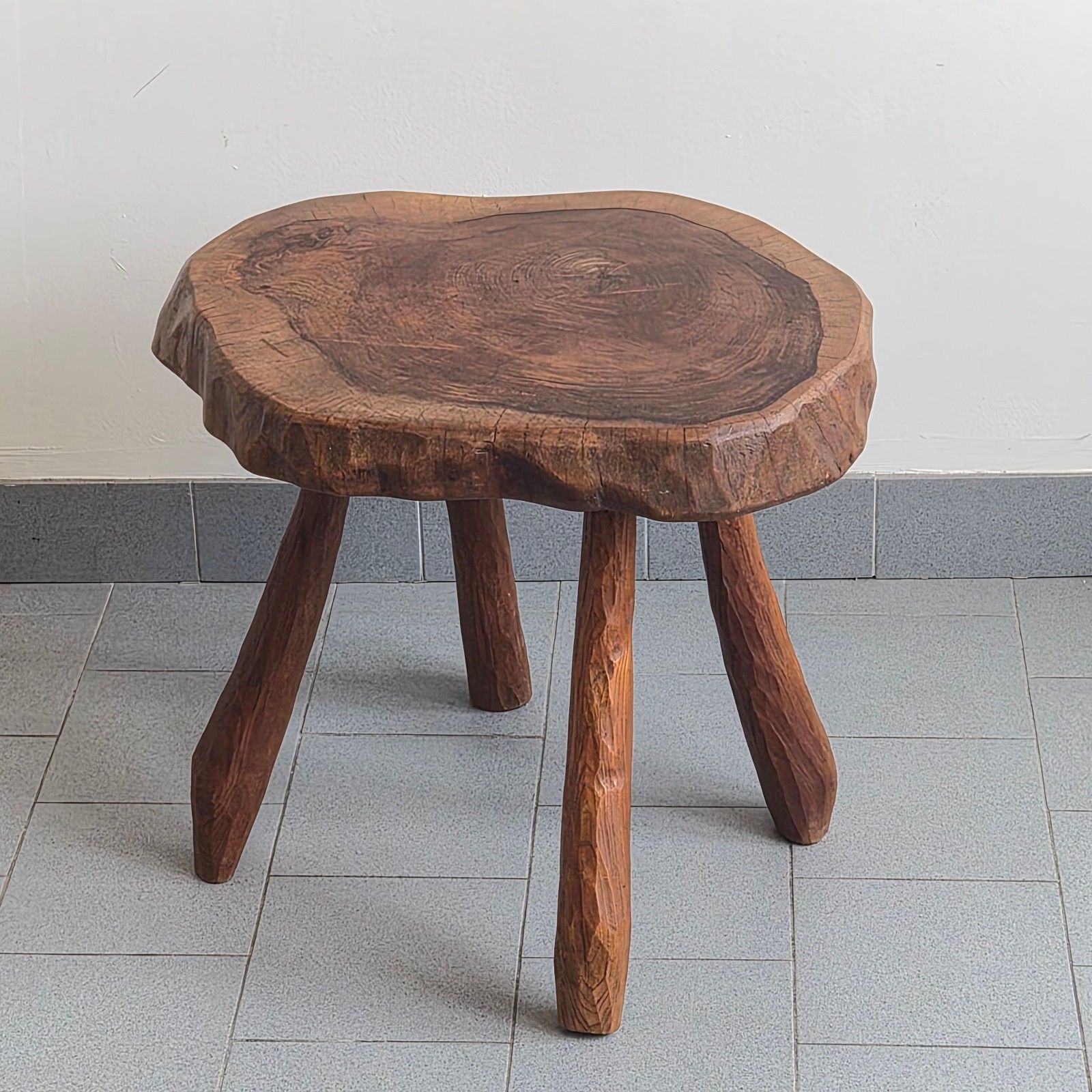 photo vinterior 1970 Brutalist Oak Side Coffee Table 70s Dlg Jean Touret Marolles