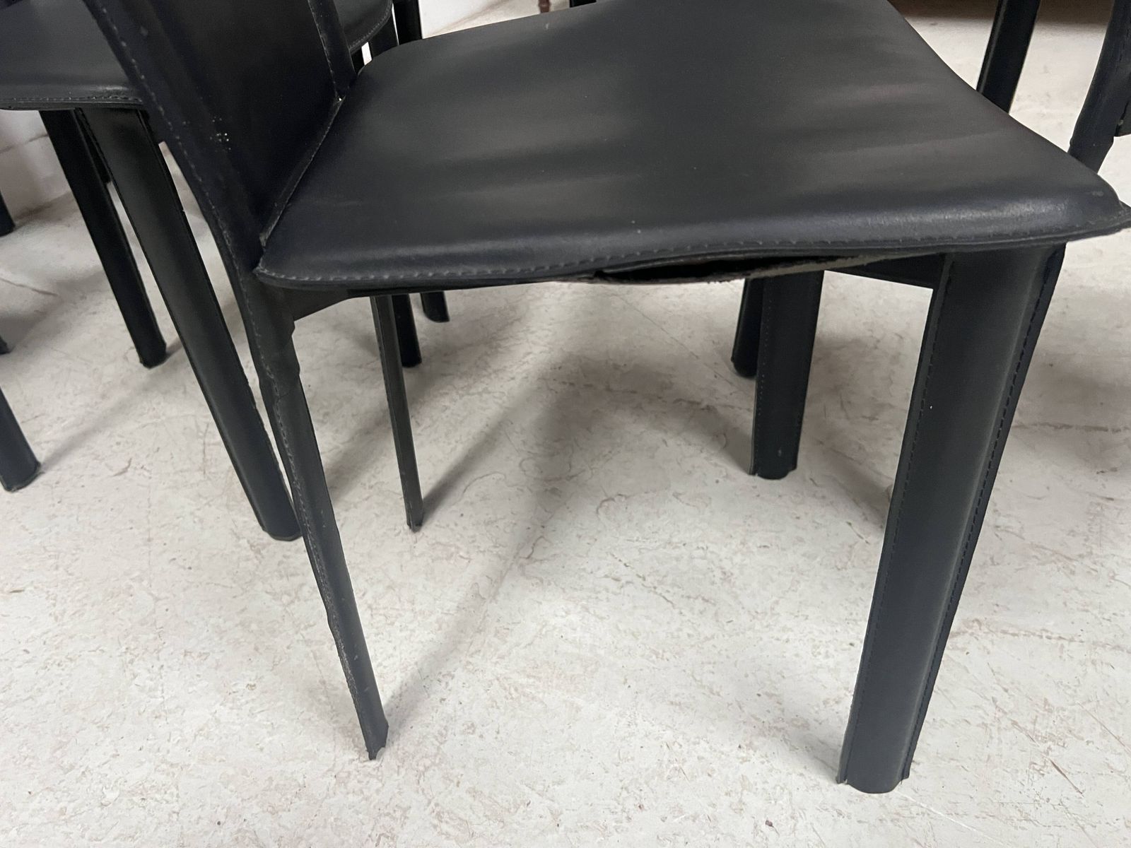 Set Of Eight Designer Chairs In Black Leather From The 20th Century photo vintage