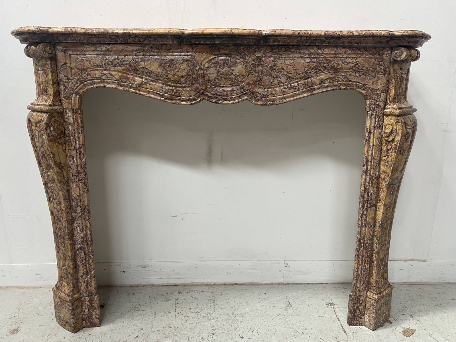 photo buy Louis XV Style Fireplace, Pompadour Model, Speckled Breccia Marble, 19th Century