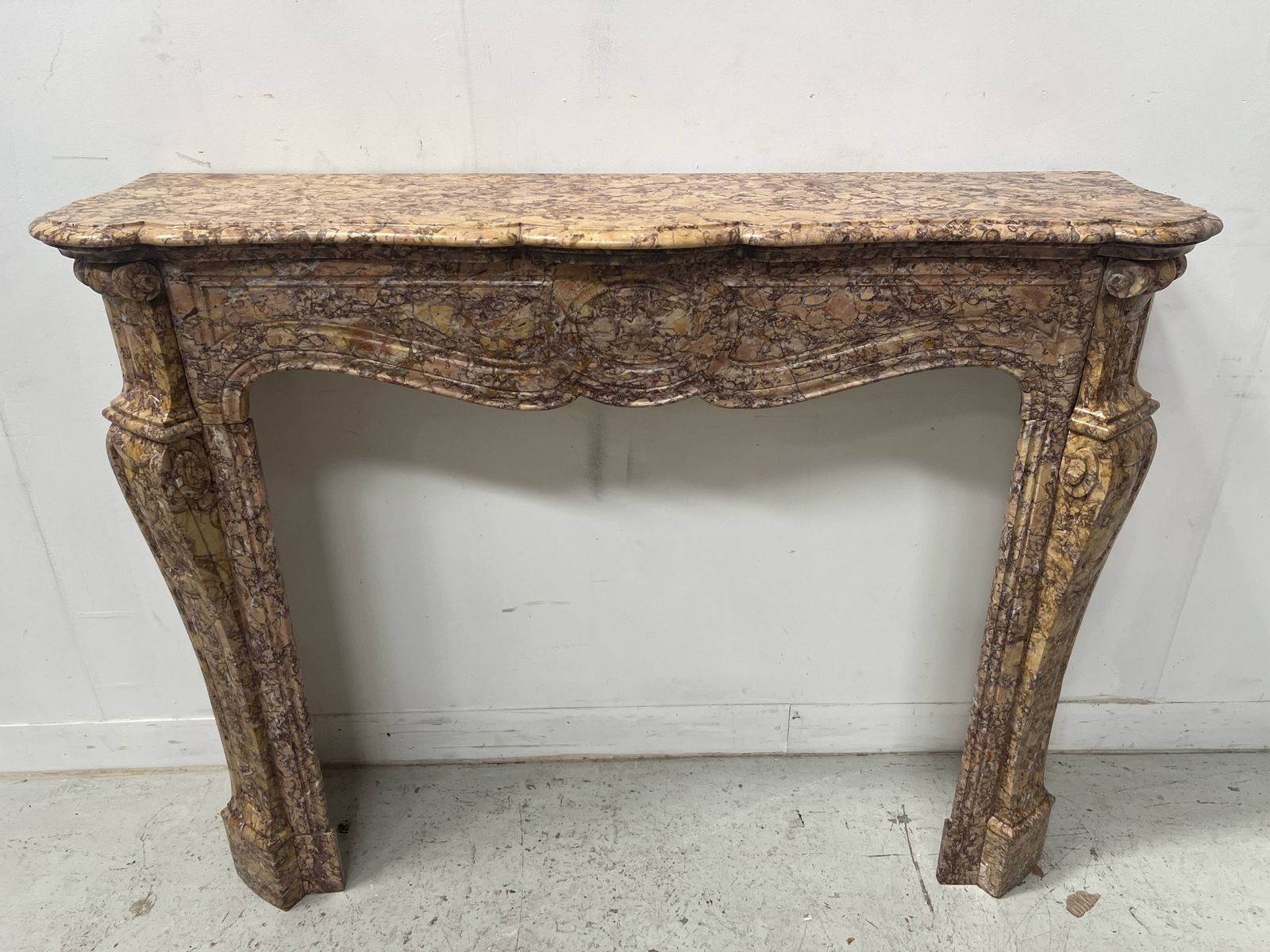 photo vintage Louis XV Style Fireplace, Pompadour Model, Speckled Breccia Marble, 19th Century