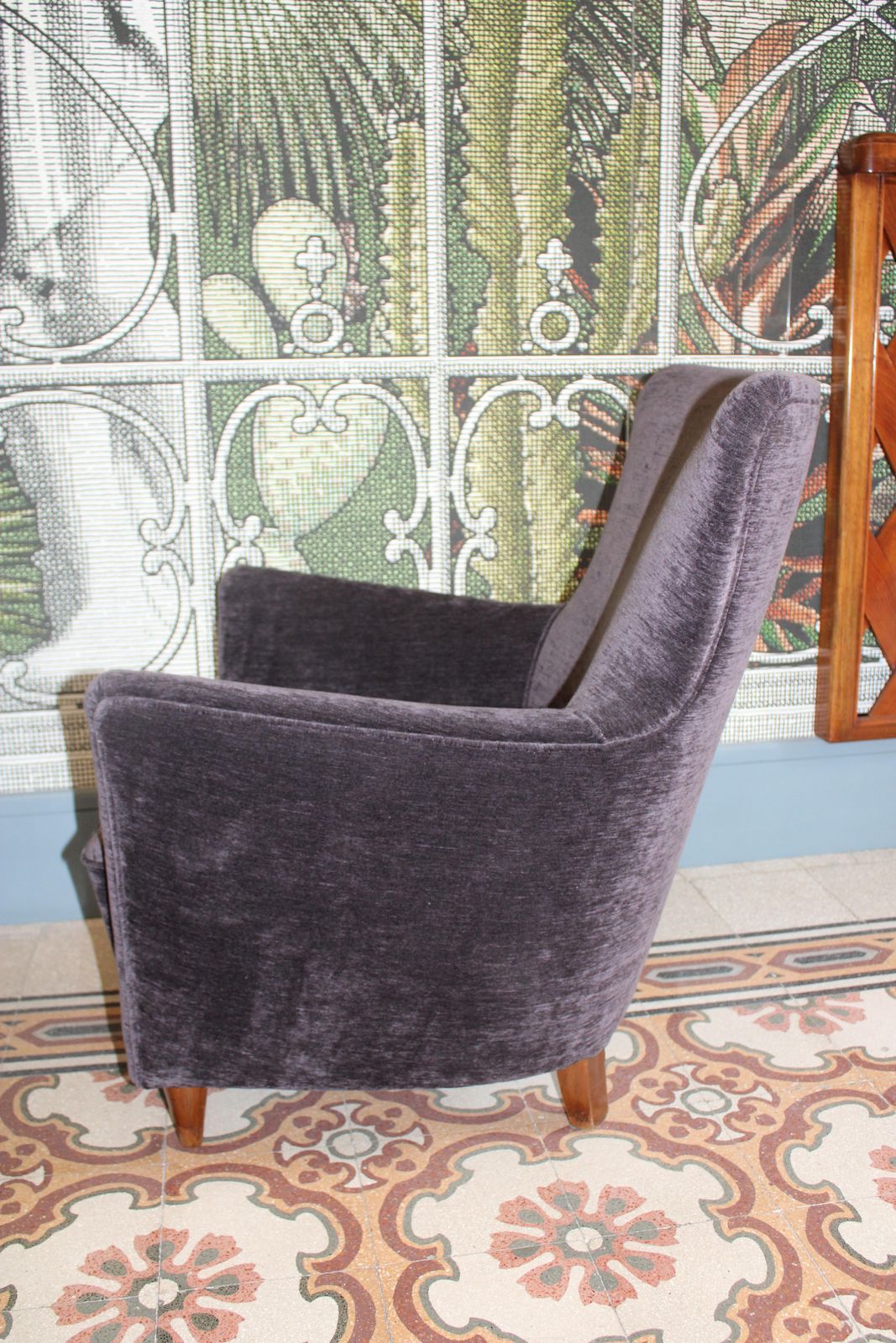 Small Grey Velvet Armchair, Italy, 1950, Paolo Buffa photo furniture