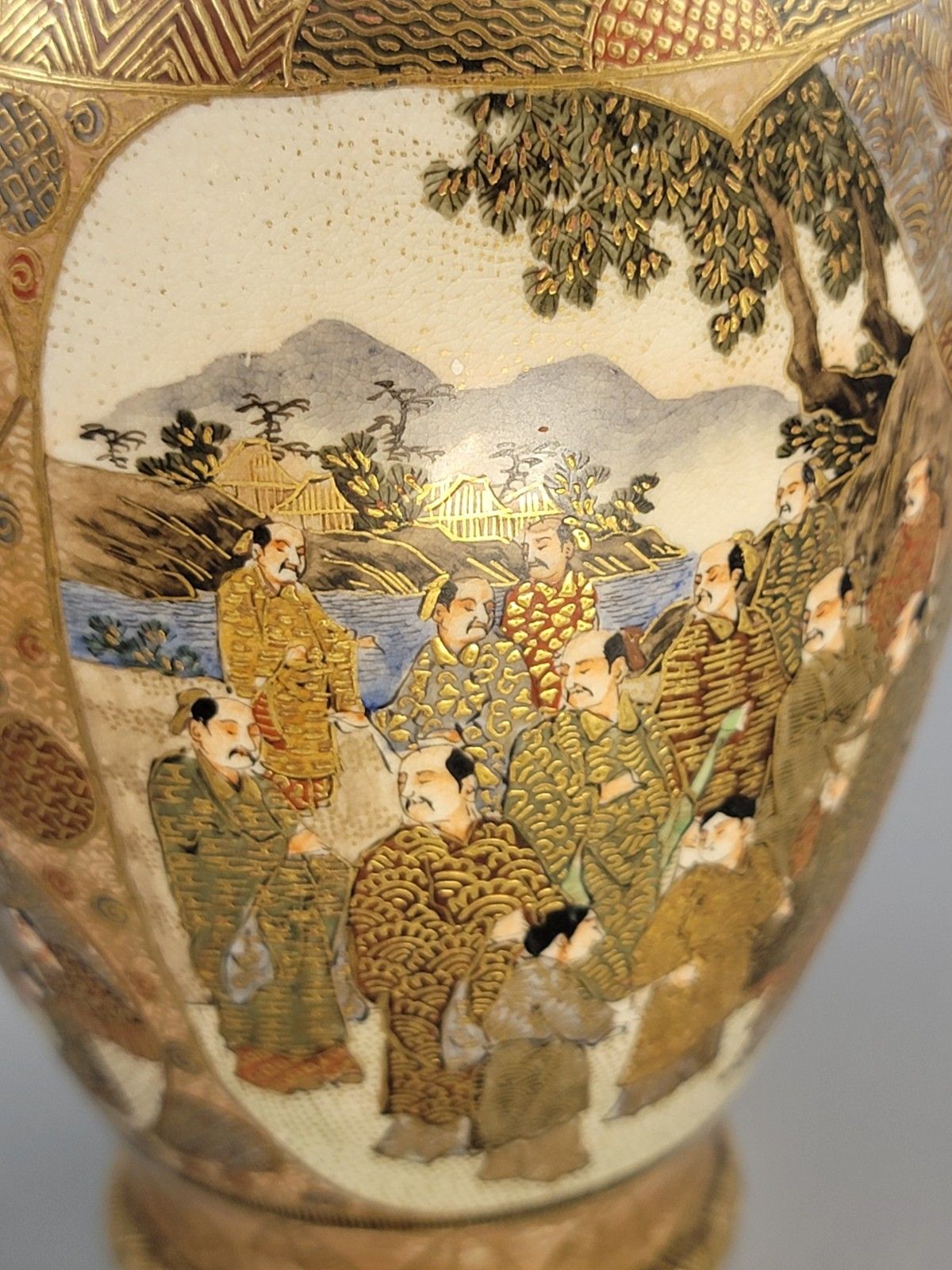 photo buy Antique Japanese Satsuma Vase With Gilt Moriage Court Figures By Gyokuzan, Meiji Era