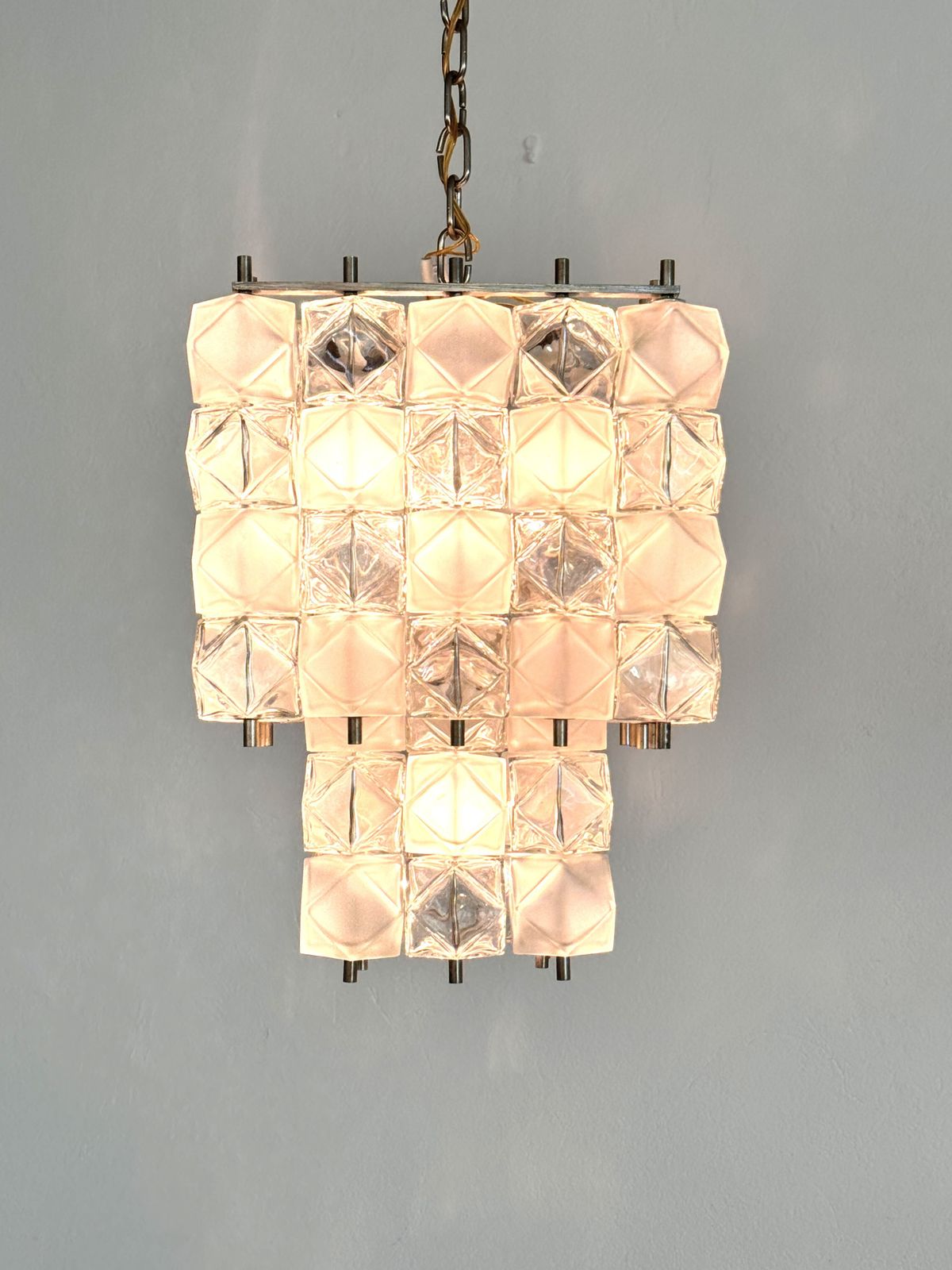 Lighting Italian Midcentury Murano Glass Geometric Chandelier By Interlux, 1960s photo