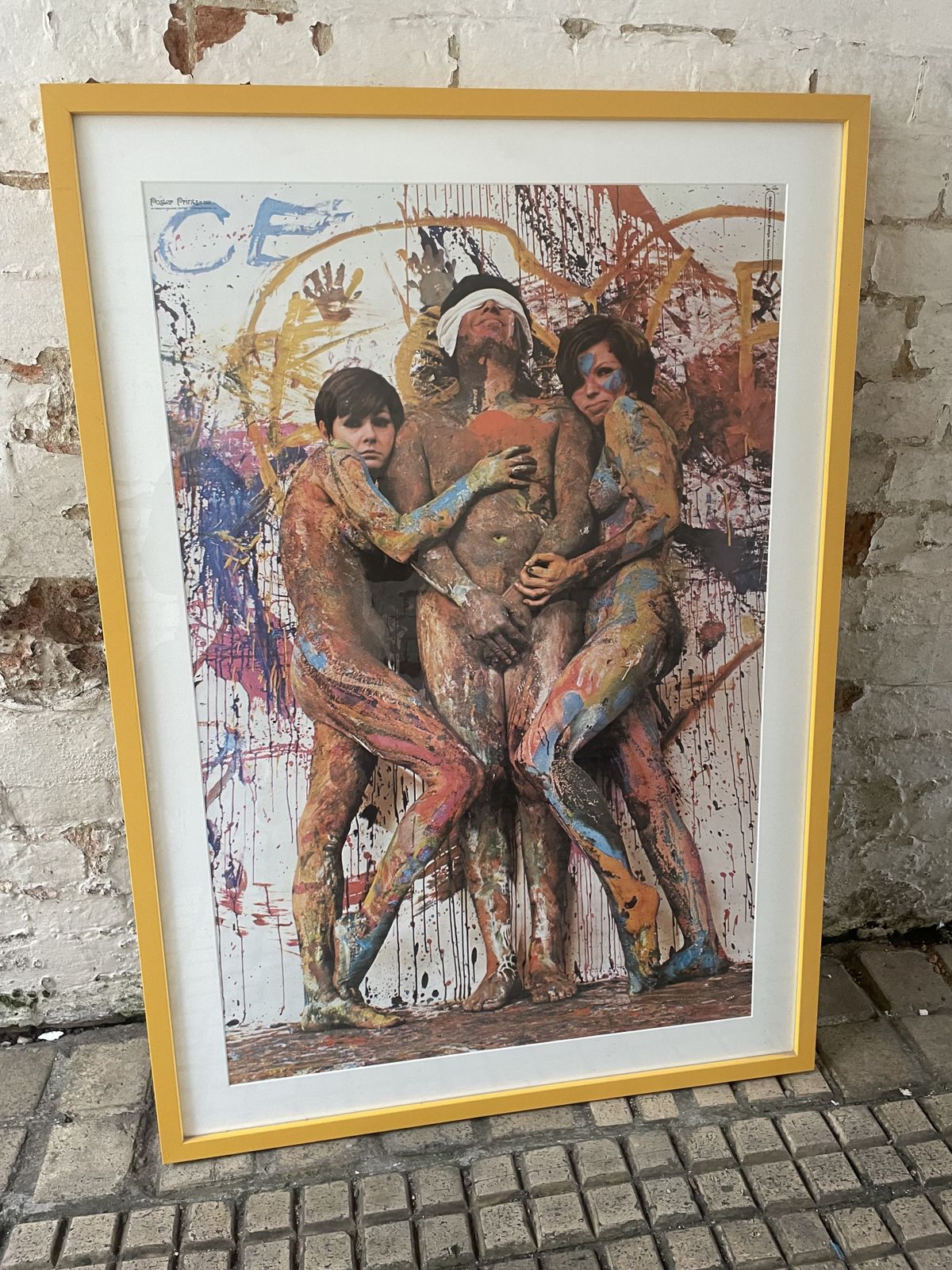 Large Framed Original Mid Century Psychedelic 1969 Headshop Poster Of Painted Nudes