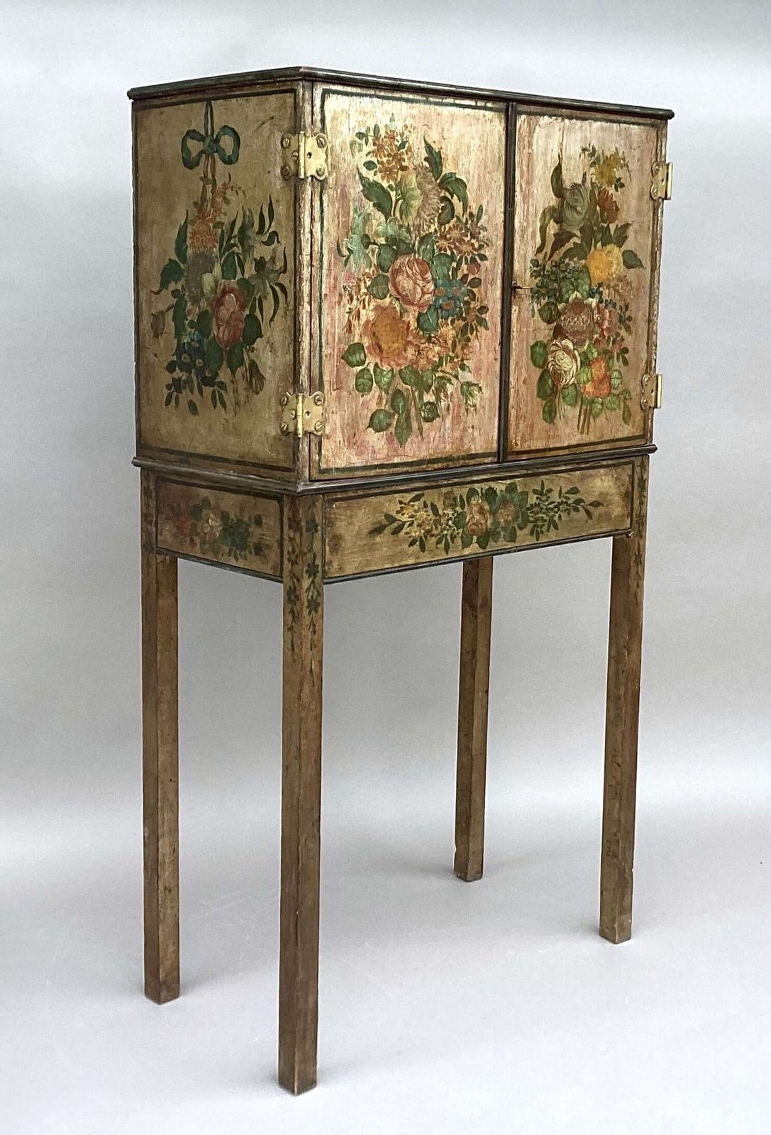 Charming Late C18th Painted Cabinet On Stand Of Small Proportions photo furniture