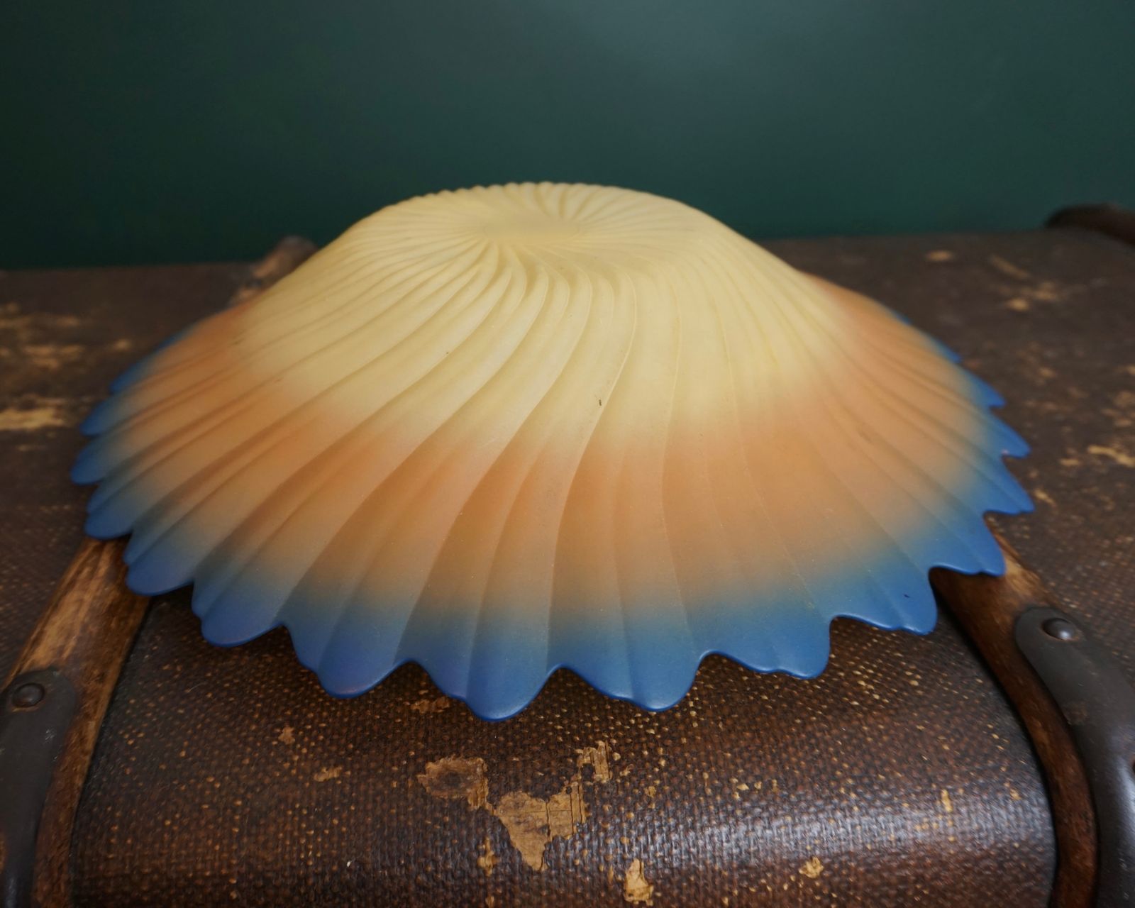 Large Art Glass Bowl, In Blue, Yellow And Orange photo vinterior