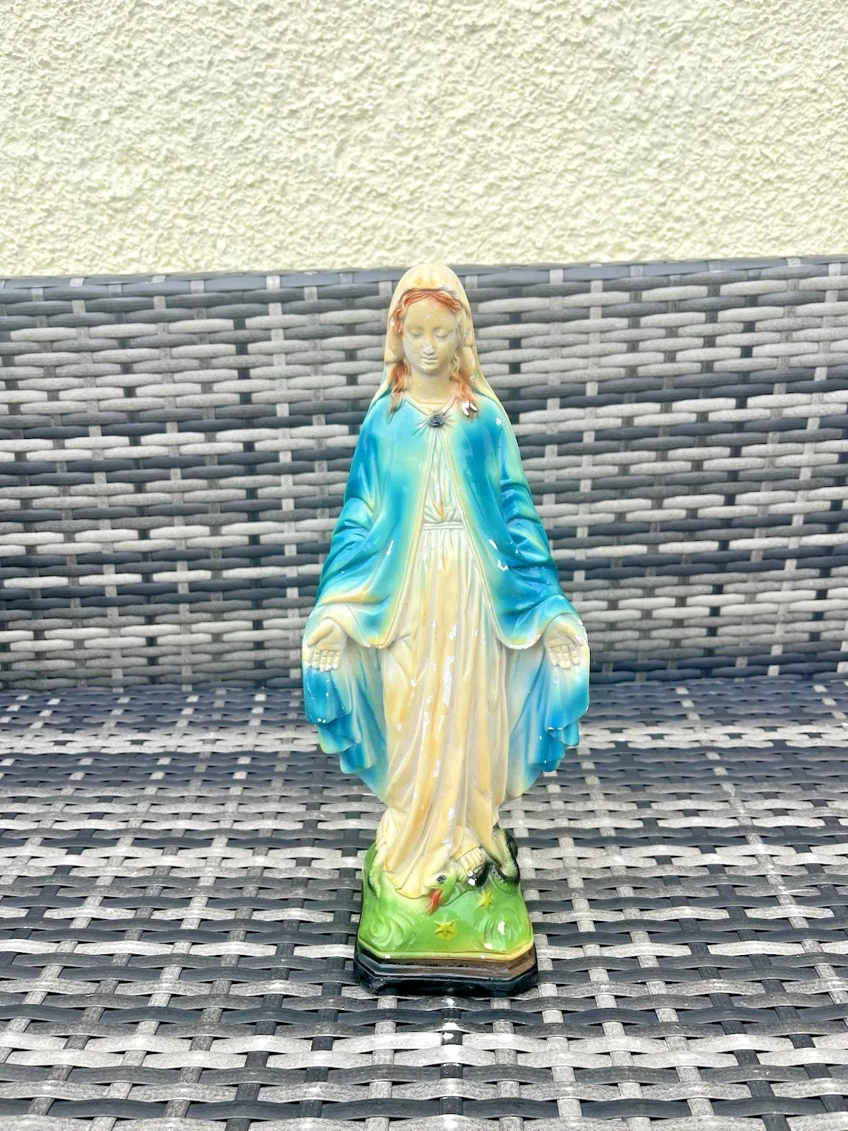 Antique 13" Italian Plaster Chalkware Virgin Mary Figurine Religious Sculpture photo Home Decor