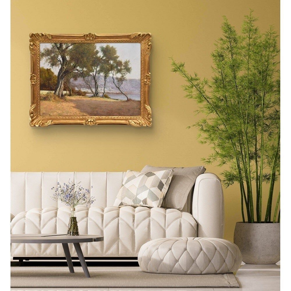Antique Landscape Painting, Emilio Filippini, Seascape And Olive Trees, XX Century. (Qp697) photo furniture