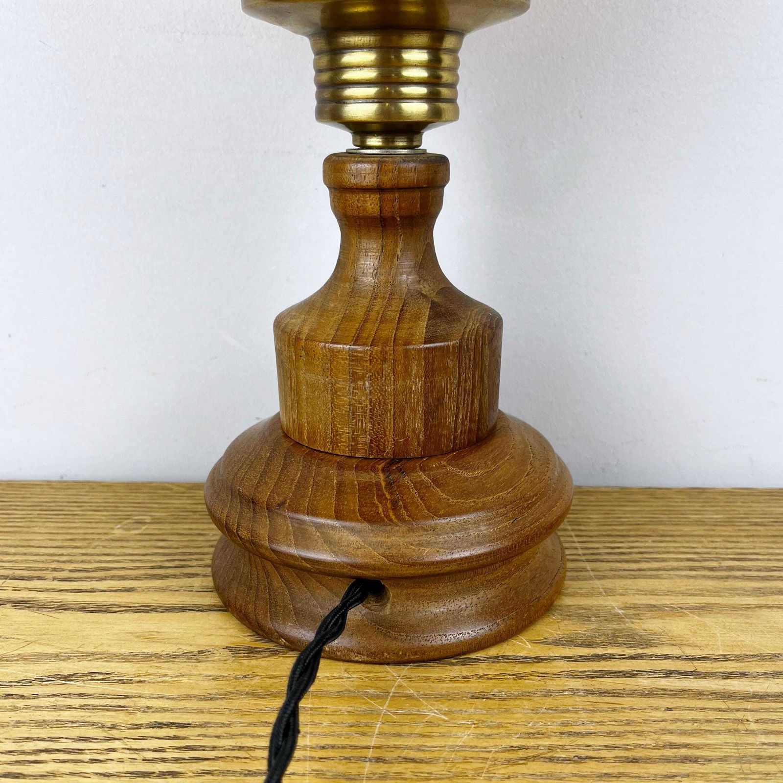 Lighting Art Nouveau Wooden Lamp With Orange Glass Teardrop Shade. photo