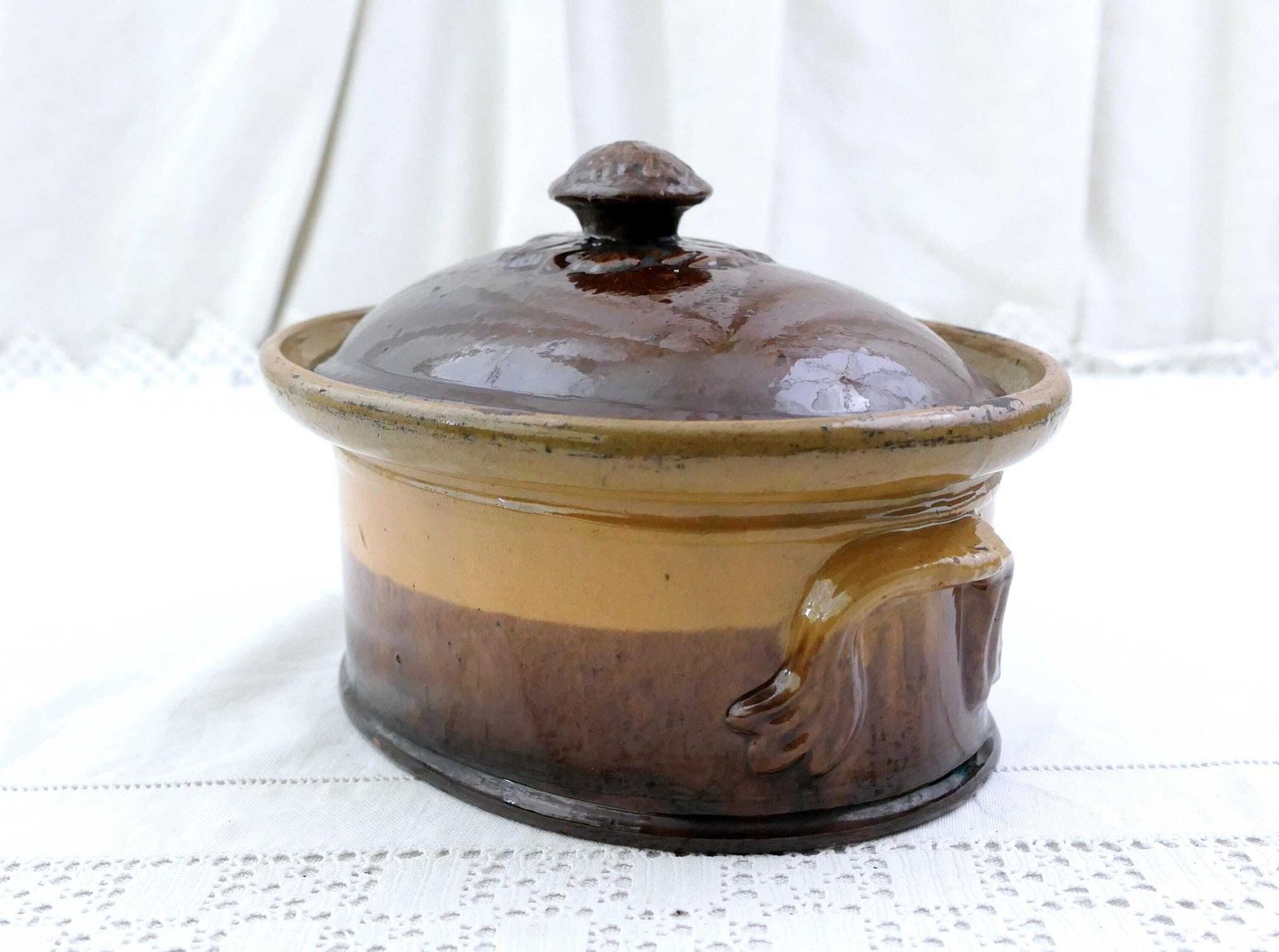 Grote Antieke Franse Terrine Van Steengoed, Vintage Boerenkeukenstijl, Frankrijk
