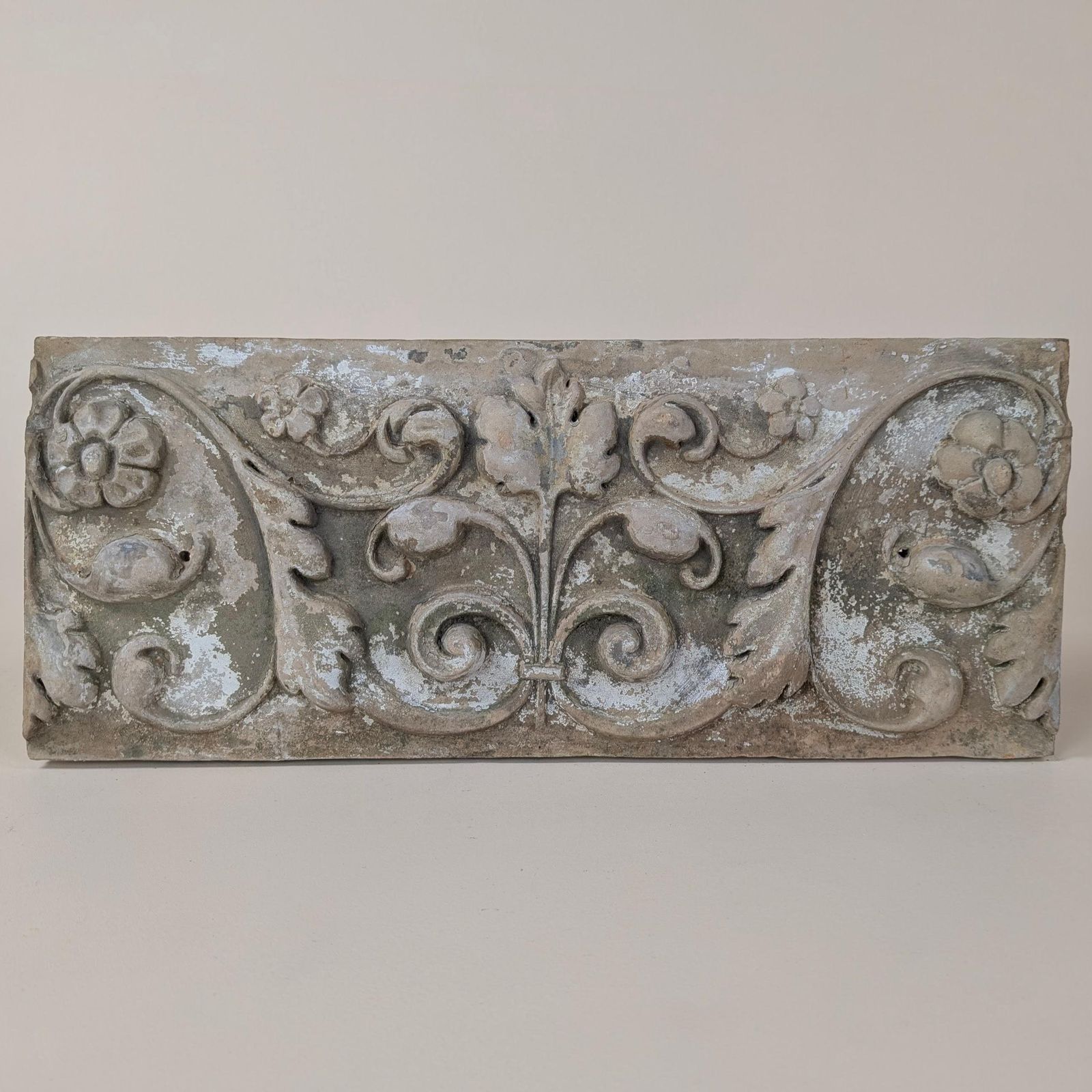Antique French Century Terracotta Floral 19th Century Architectural Bas Relief Plaque Wall Art