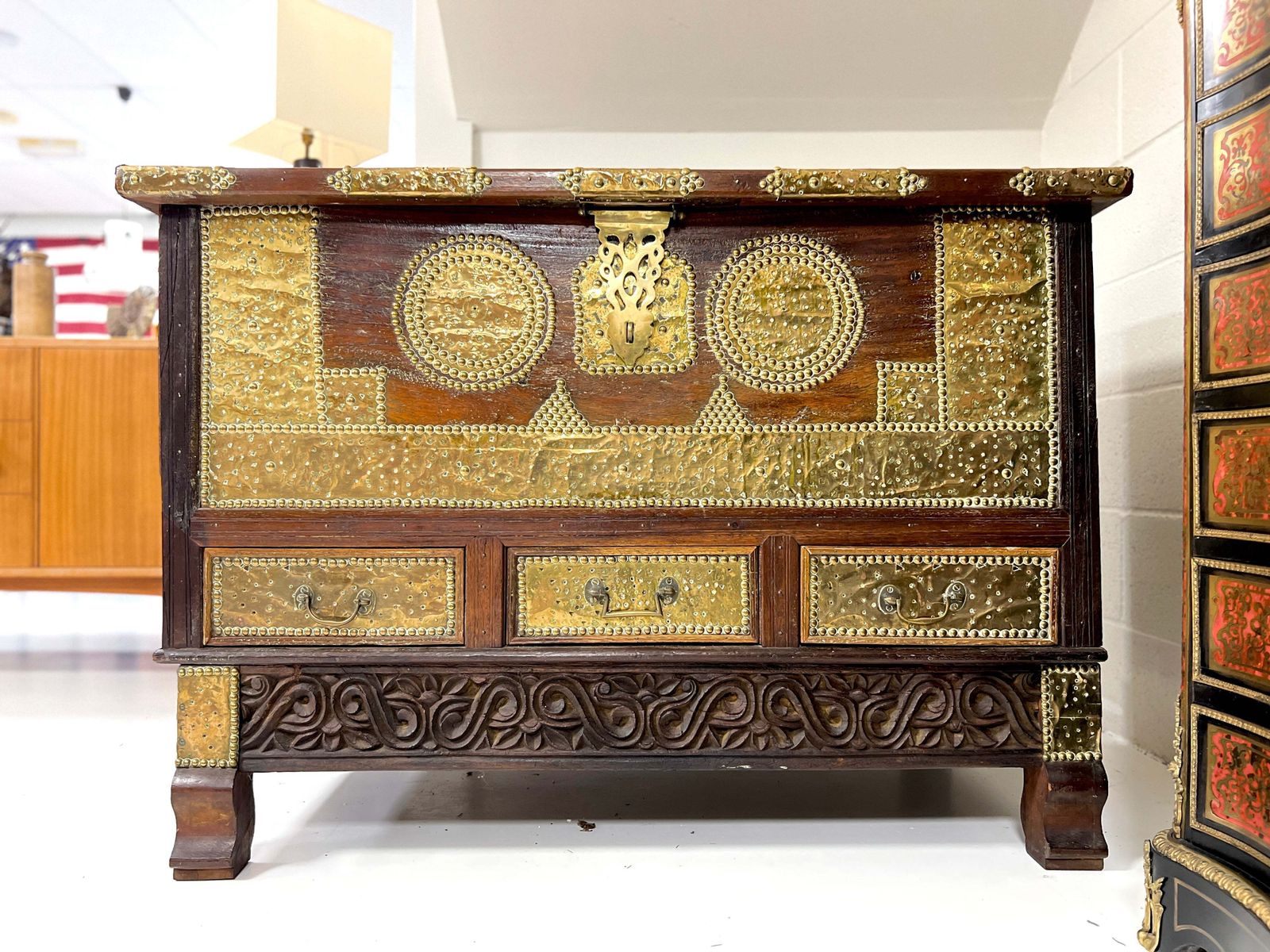 A Large 19th Century Teak And Brass Inlaid Zanzibar Chest On Stand photo Furniture