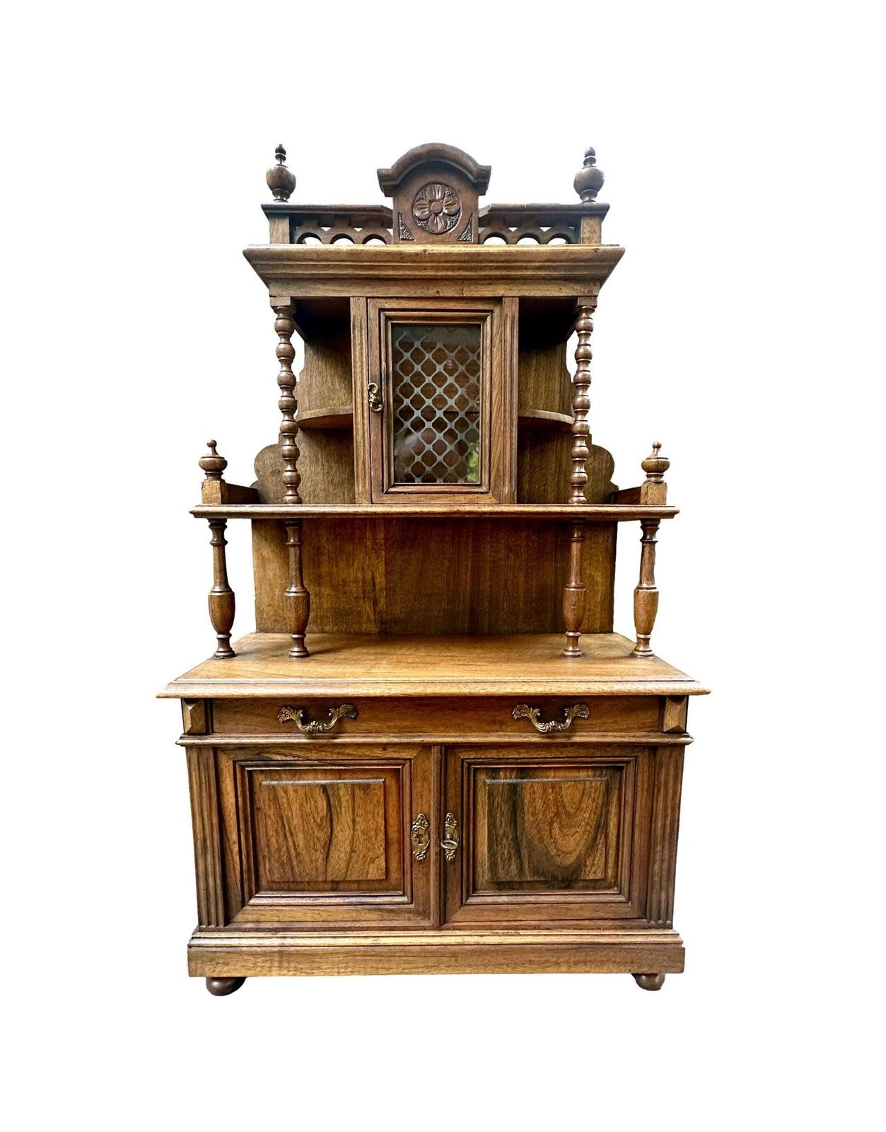 French 1920 Miniature Buffet Cabinet In Solid Walnut, Antique Doll Furniture, Mini Hutch, Collectible French Decor, Holiday Gift