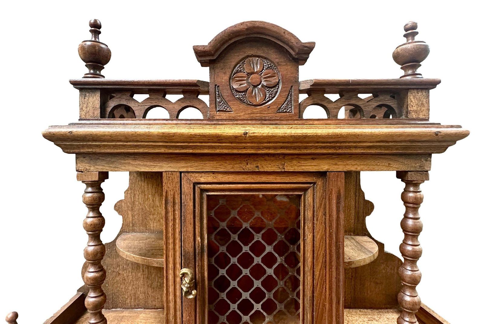 French 1920 Miniature Buffet Cabinet In Solid Walnut, Antique Doll Furniture, Mini Hutch, Collectible French Decor, Holiday Gift photo for sale
