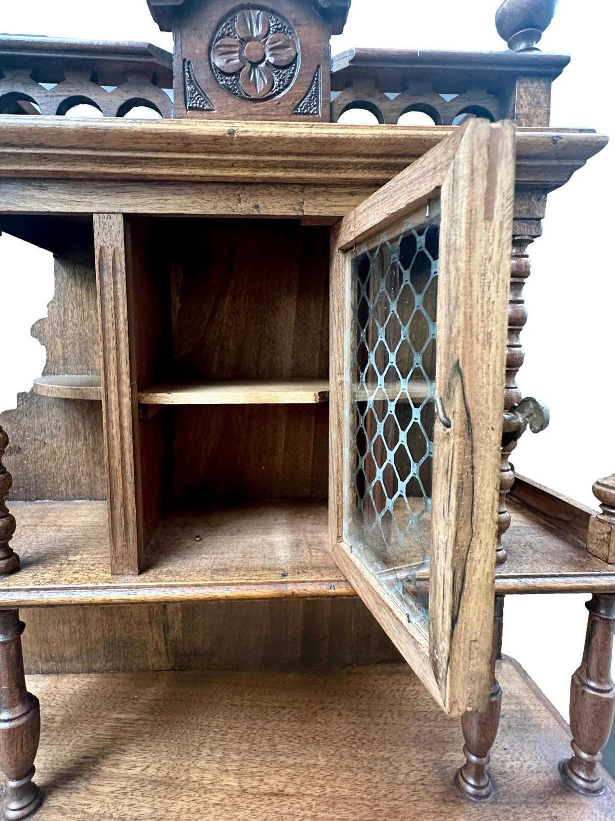 French 1920 Miniature Buffet Cabinet In Solid Walnut, Antique Doll Furniture, Mini Hutch, Collectible French Decor, Holiday Gift photo vinterior