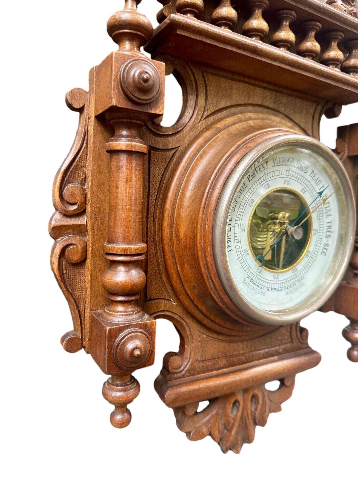 French 1900 Belle époque Carved Wood Barometer Thermometer, H. Doninelli Nice, Antique Wall Weather Station, French Home Decor photo buy