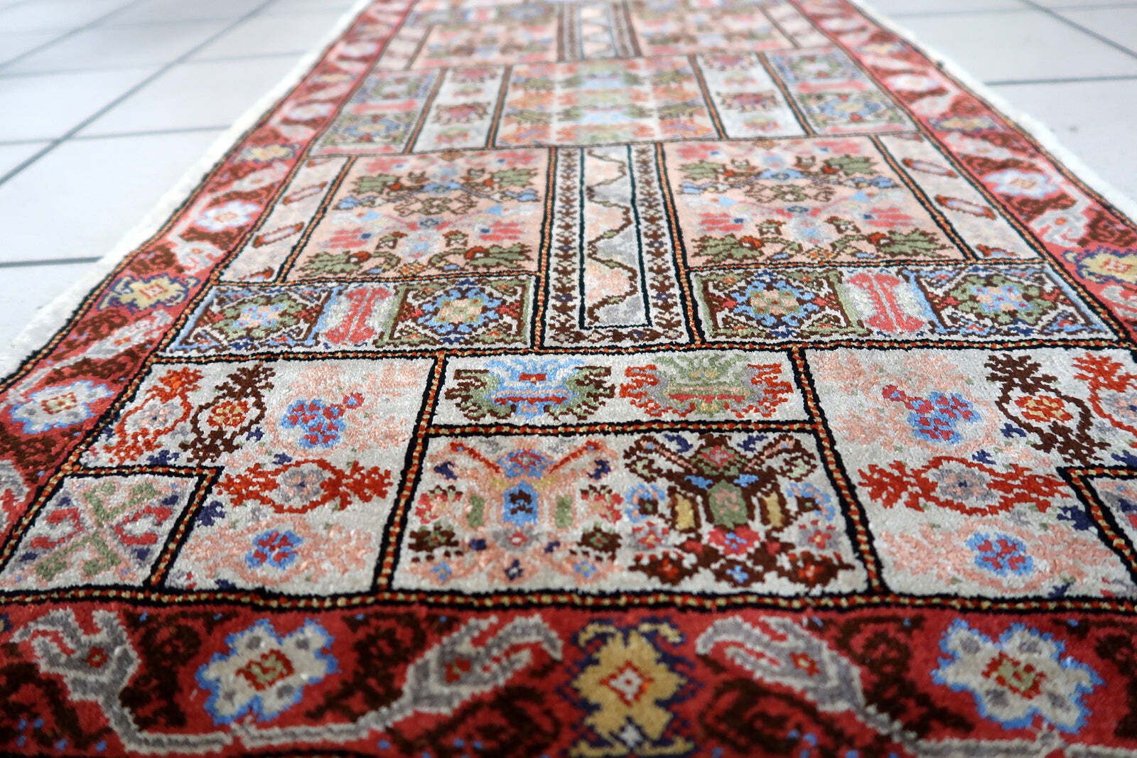 photo for sale Handmade Vintage Tunisian Silk Rug 1.6' X 3.7' (51cm X 97cm), 1970s