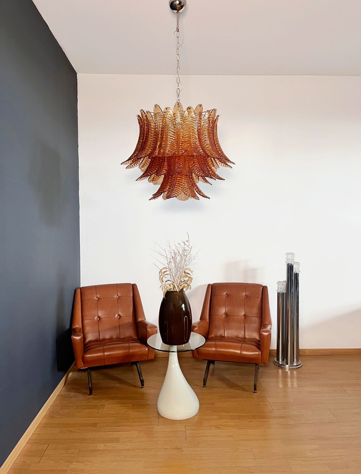 Italian Murano Three Tier  48 Amber Felci Glass Chandelier photo furniture
