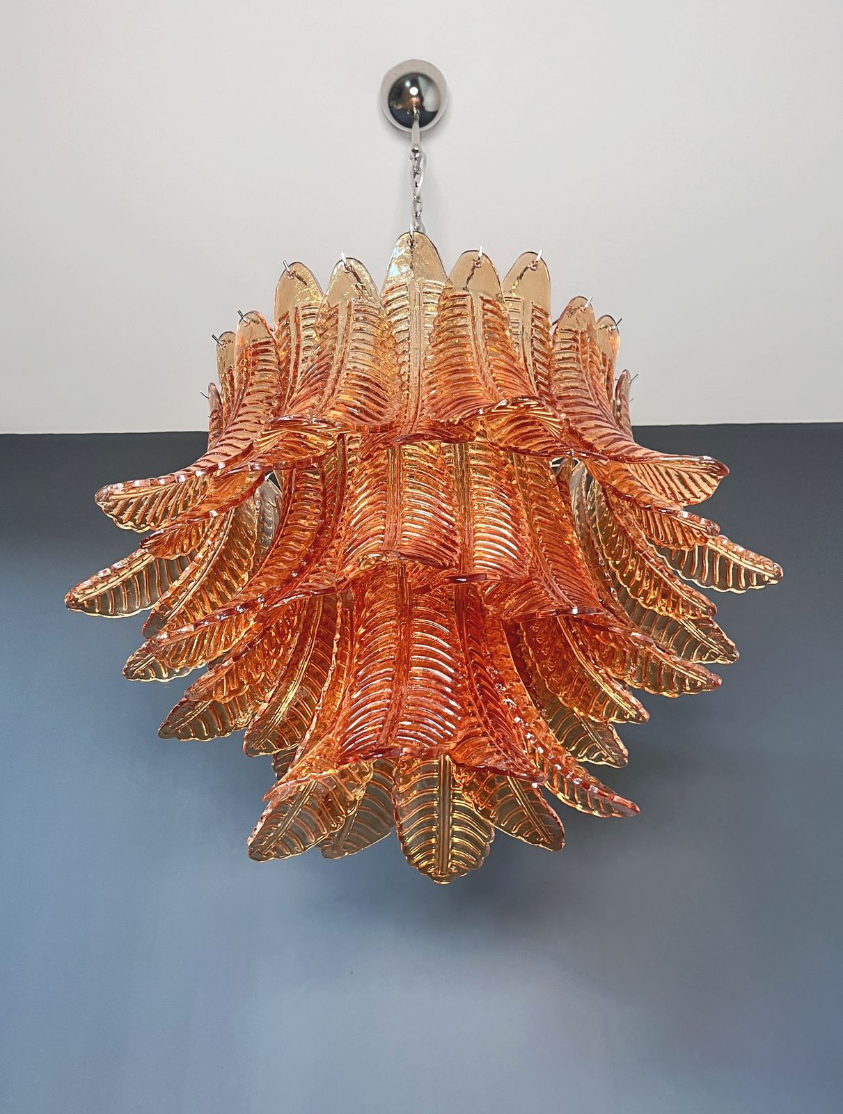Italian Murano Three Tier  48 Amber Felci Glass Chandelier photo 1610.0