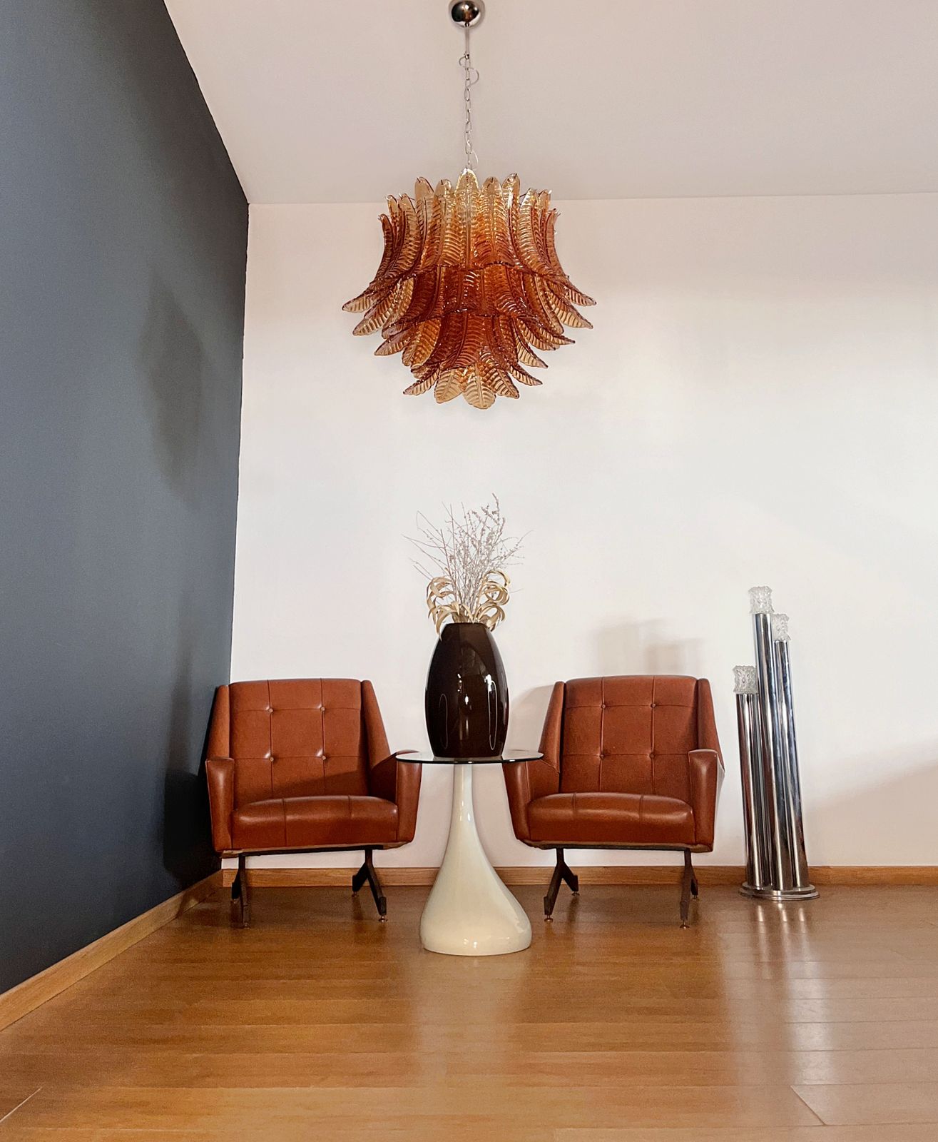 Italian Murano Three Tier  48 Amber Felci Glass Chandelier photo vinterior