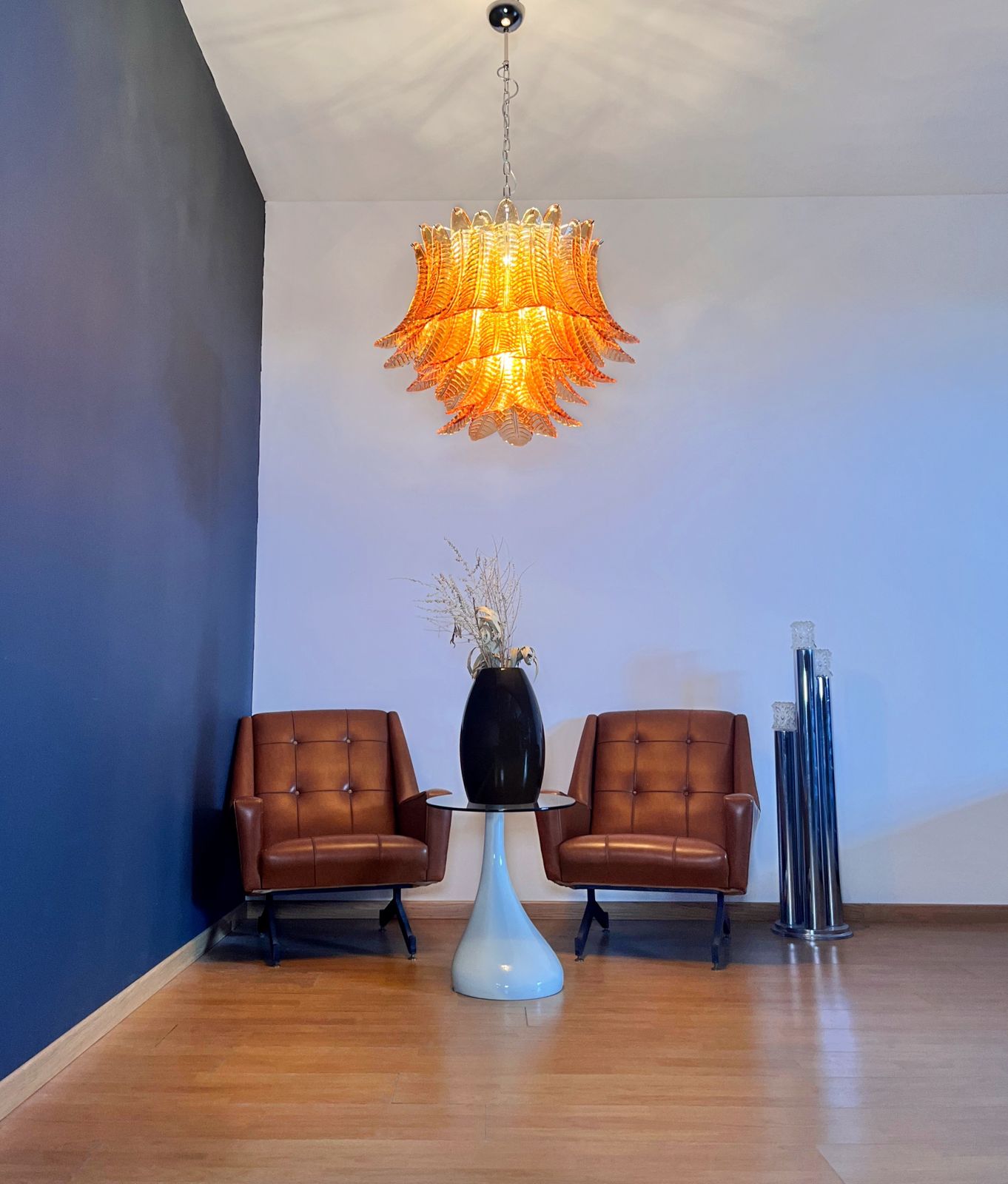 Italian Murano Three Tier  48 Amber Felci Glass Chandelier photo vintage