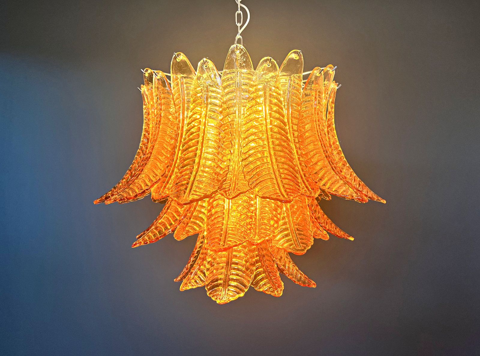 photo for sale Italian Murano Three Tier  48 Amber Felci Glass Chandelier
