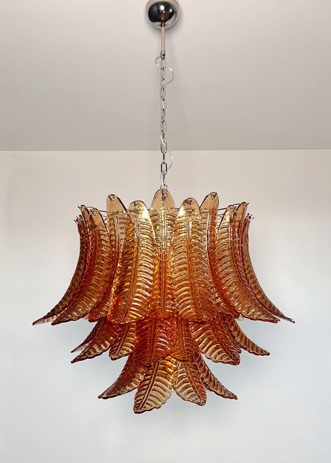 photo vintage Italian Murano Three Tier  48 Amber Felci Glass Chandelier