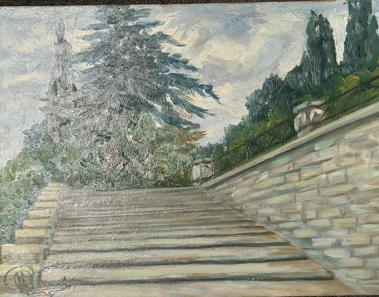 photo furniture Oil Painting "Le Rampe A San Niccolo" Florence Signed Early 900