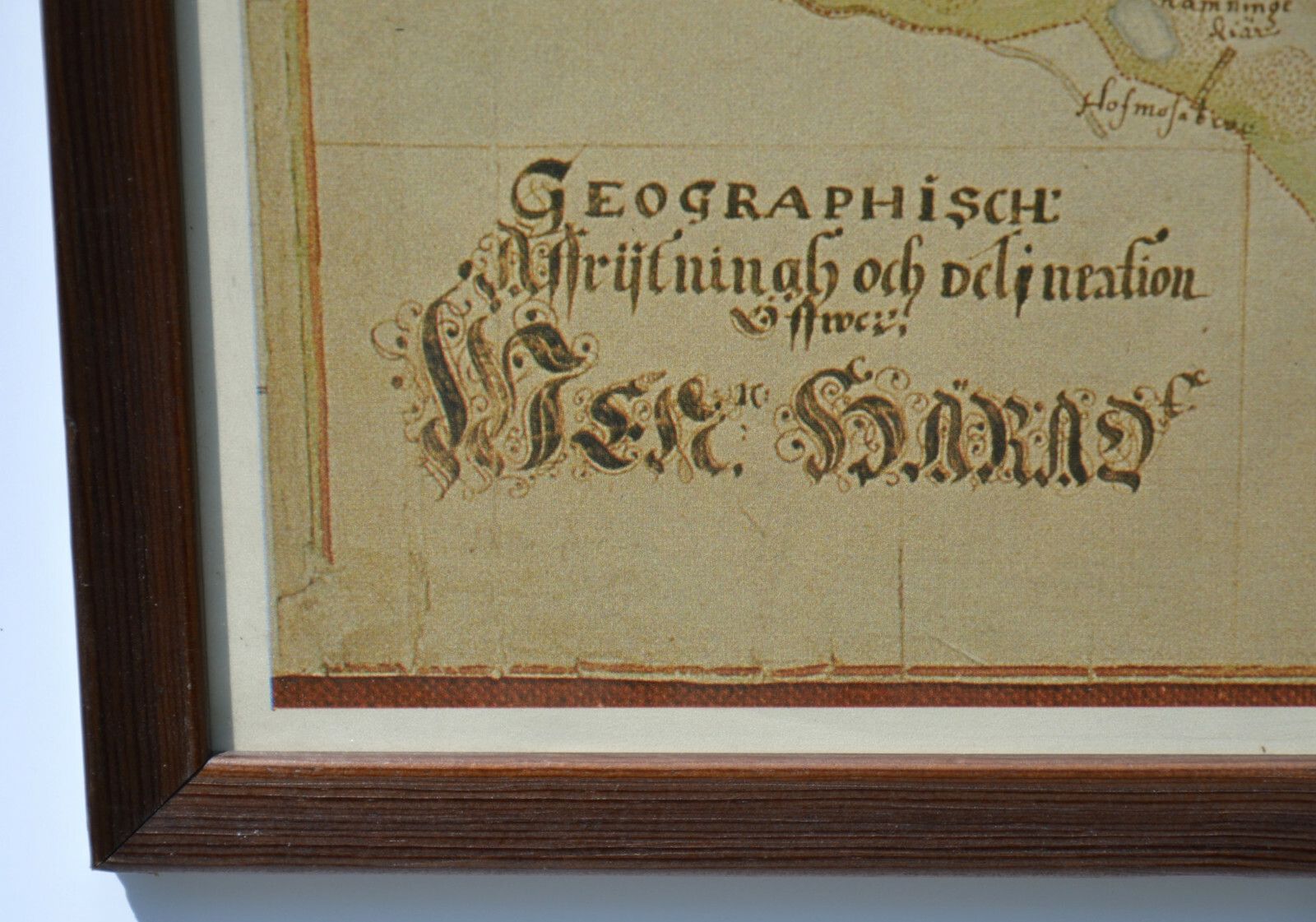 Vintage  Print Of Antique Geographisch  Map 1600s, Sweden  Framed 62cmx49cmx2cm photo for sale