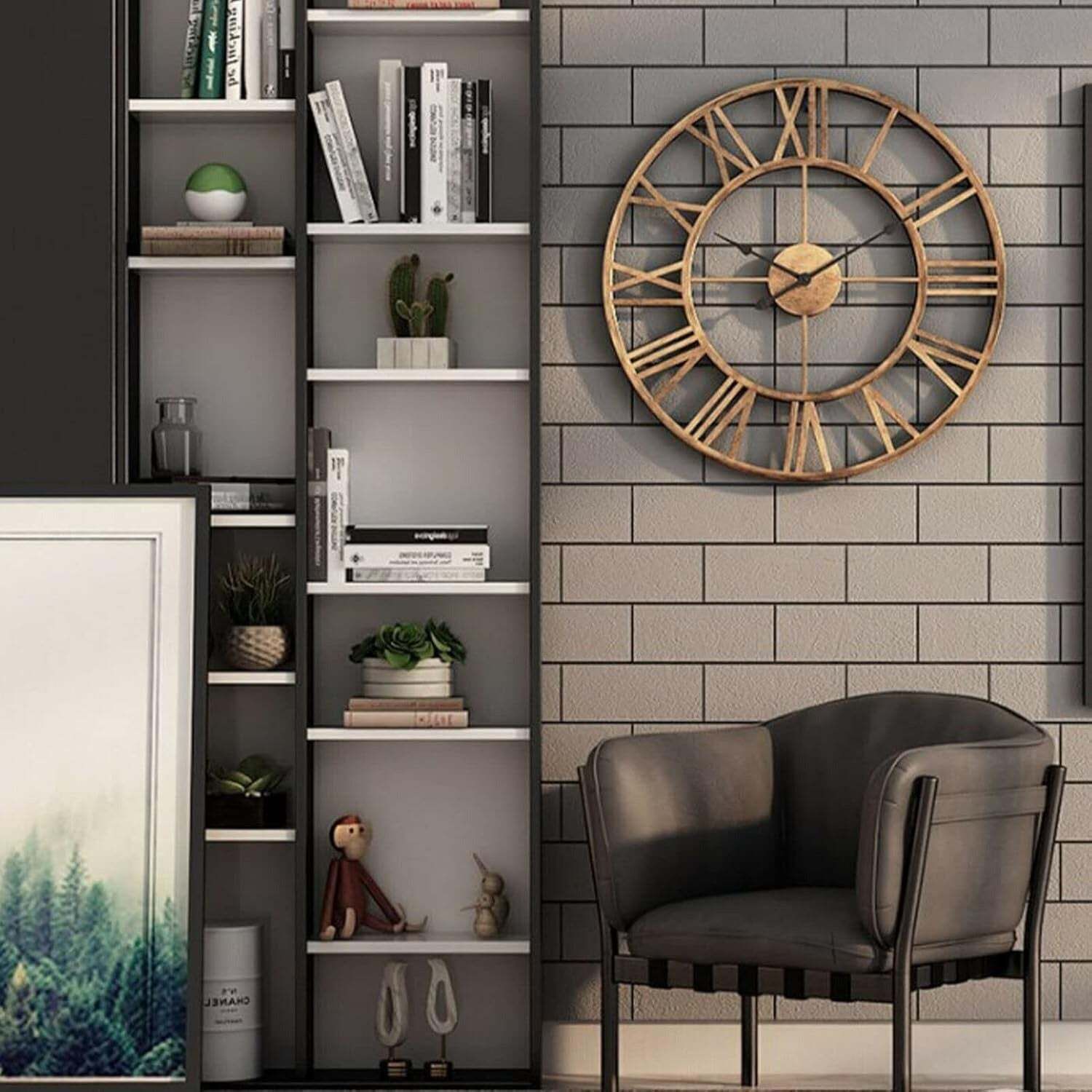 Vintage Metal Wall Clock Silent Roman Numerals