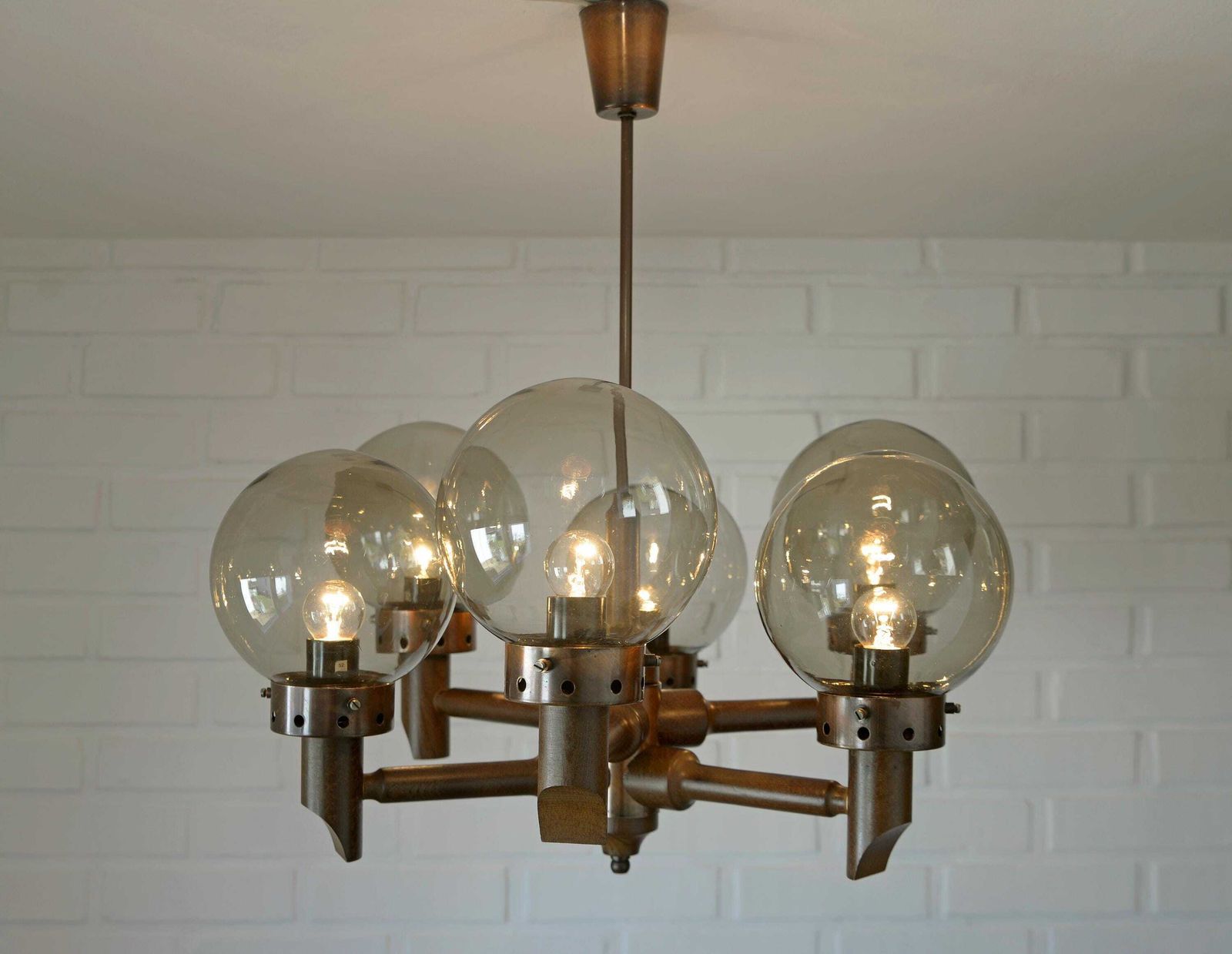 photo furniture Large Vintage Chandelier / Wooden Hanging Lamp / Yugoslavia 1970 / Mid Century Rustic / Medieval Style Light Fixture / Copper Ceiling Light